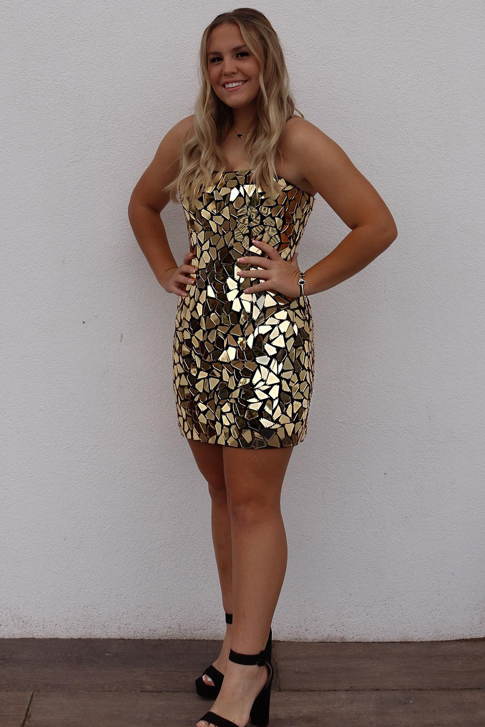Sparkly Gold Mirror Short Tight Homecoming Dress/Mini Dress