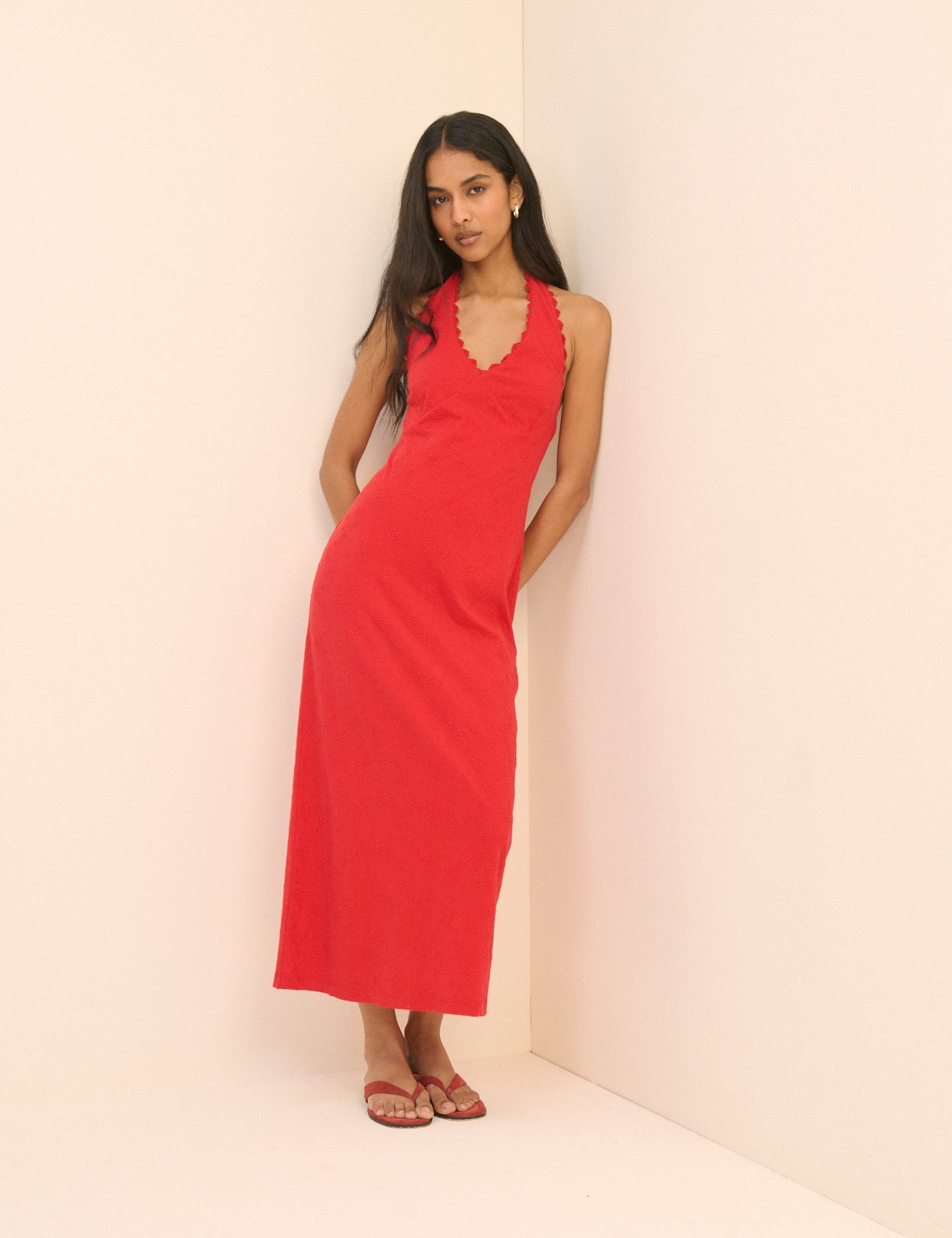 Red Floral Halterneck Ivie Midi Dress
