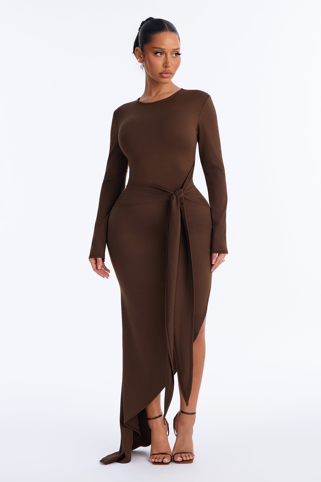 Raising Your Standards Asymmetrcial Maxi Dress - Chocolate