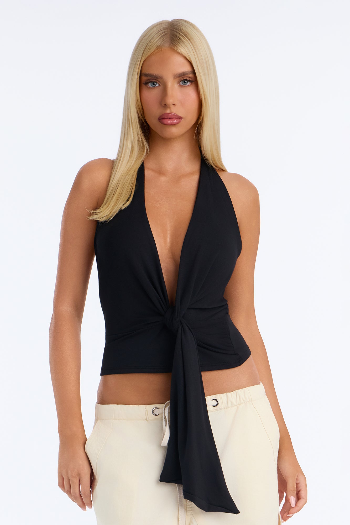 She's Divine Twist Drape Halter Top - Black