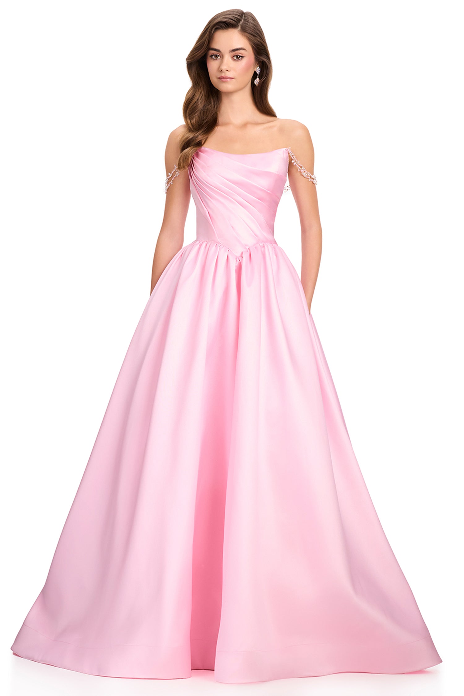 Ashley Lauren 12399 - Beaded Strap Off Shoulder Prom Ballgown
