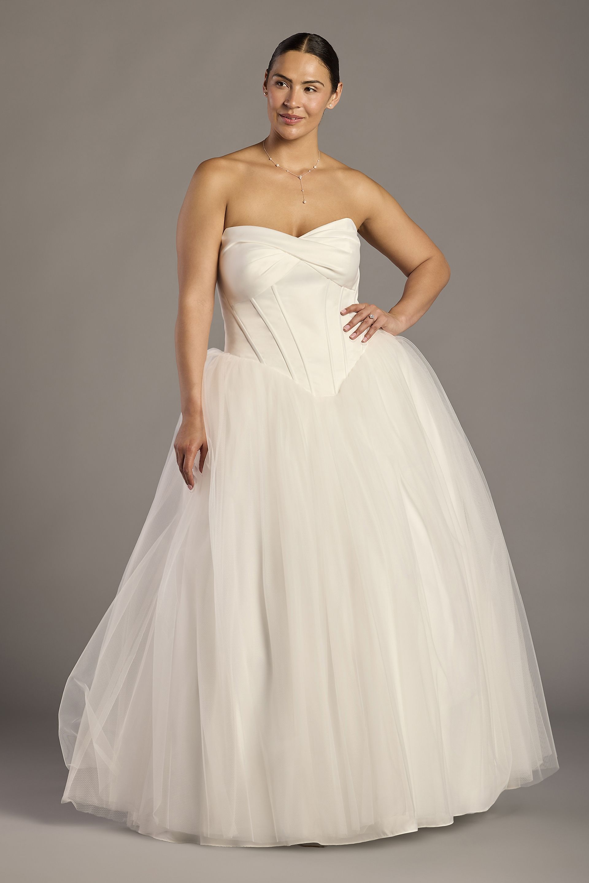 Sculpted Strapless Satin and Tulle Ball Gown