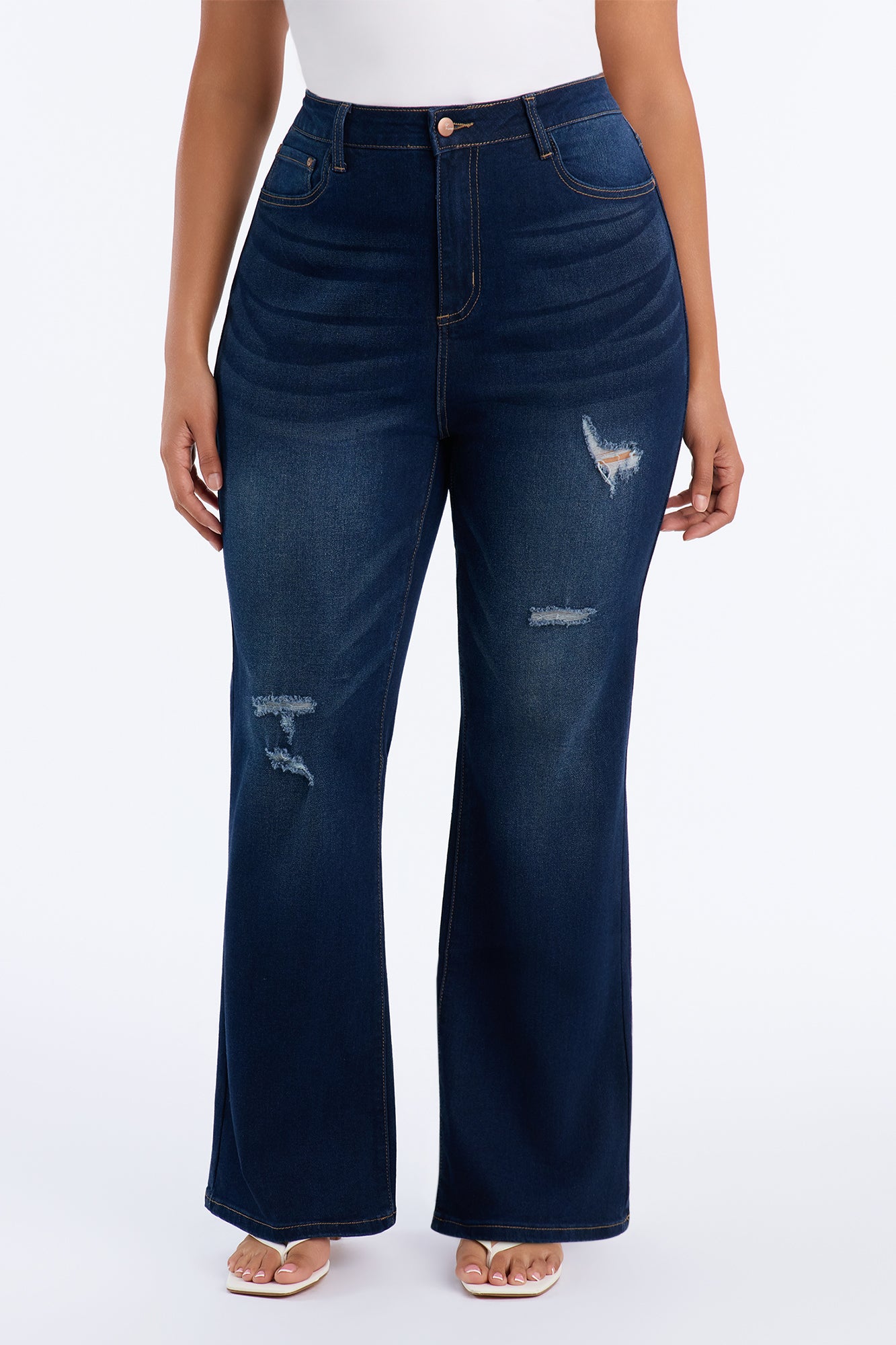 End Of Story High Rise Ripped Cropped Bootcut Jeans - Dark Wash