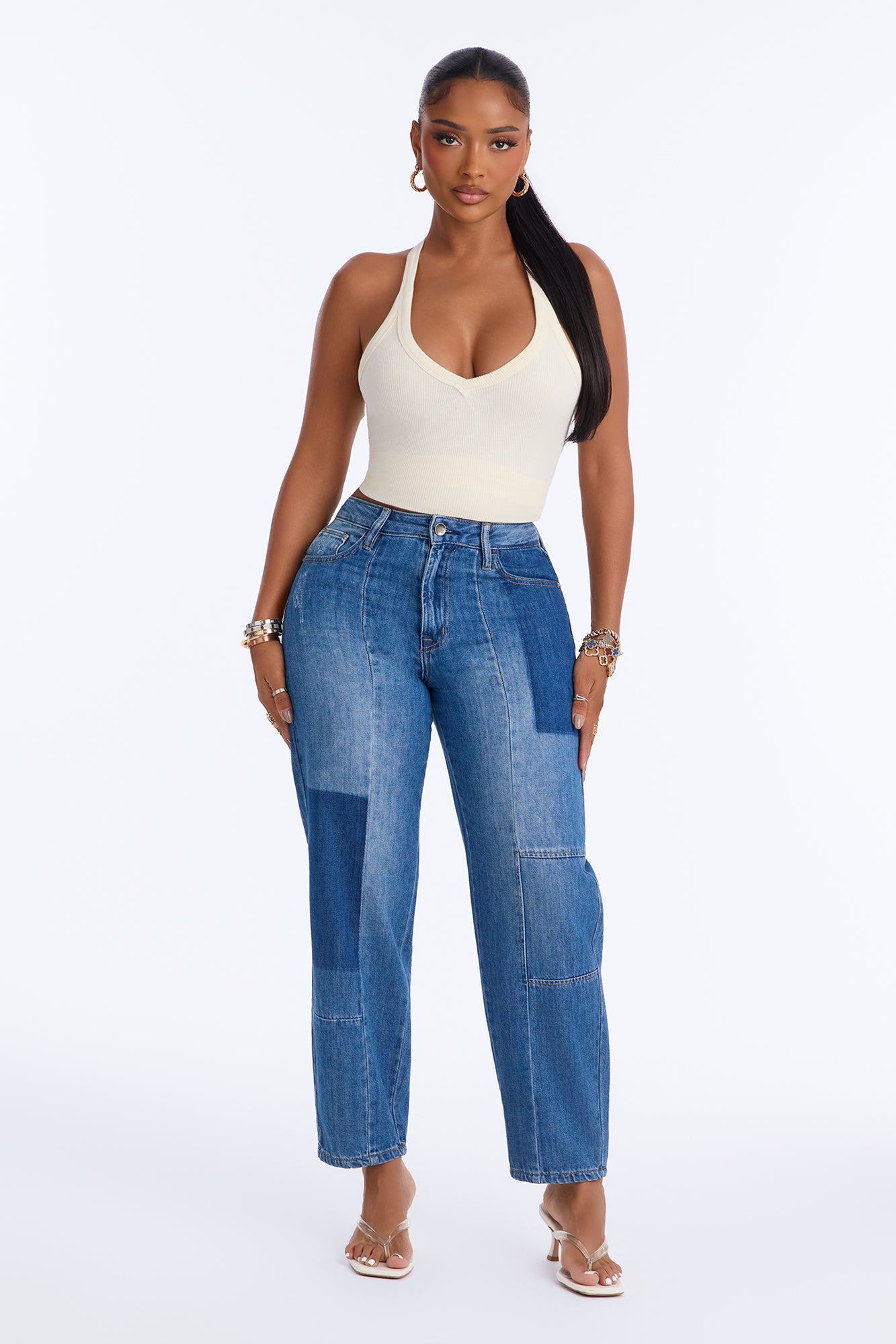 Destination Unknown Two Tone High RIse Mom Jeans - Dark Wash