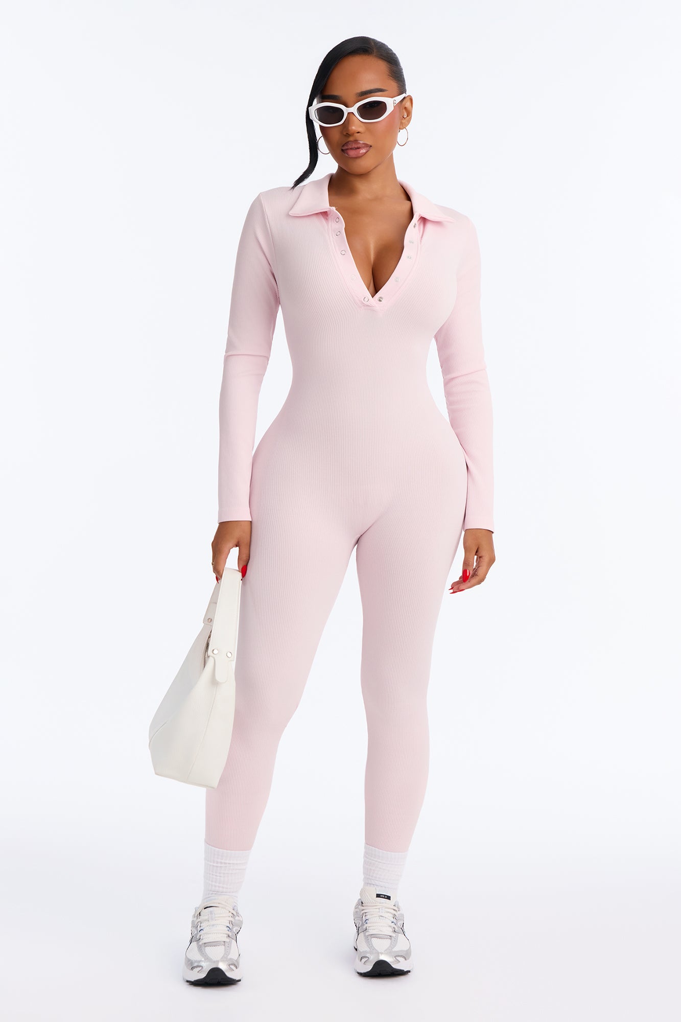 Everyday Basic Seamless Ribbed Jumpsuit - Pink