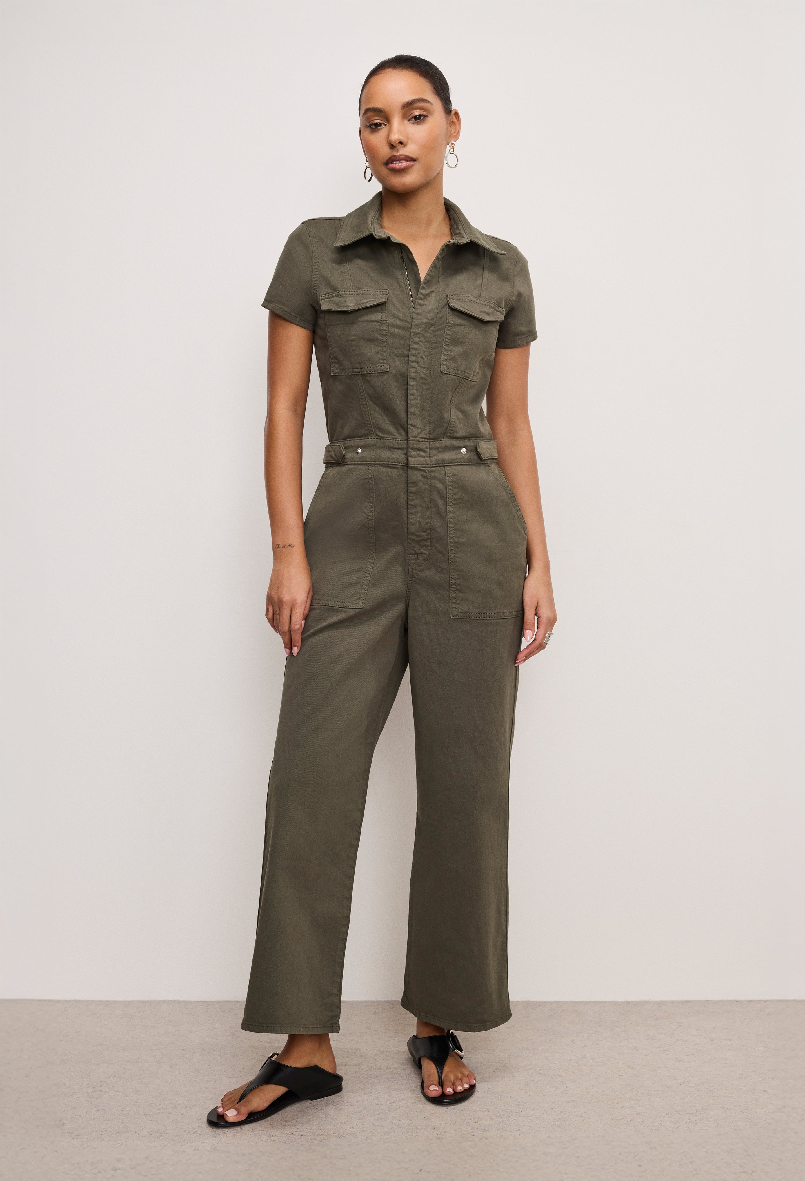 FIT FOR SUCCESS TWILL PALAZZO CROPPED JUMPSUIT | FATIGUE001