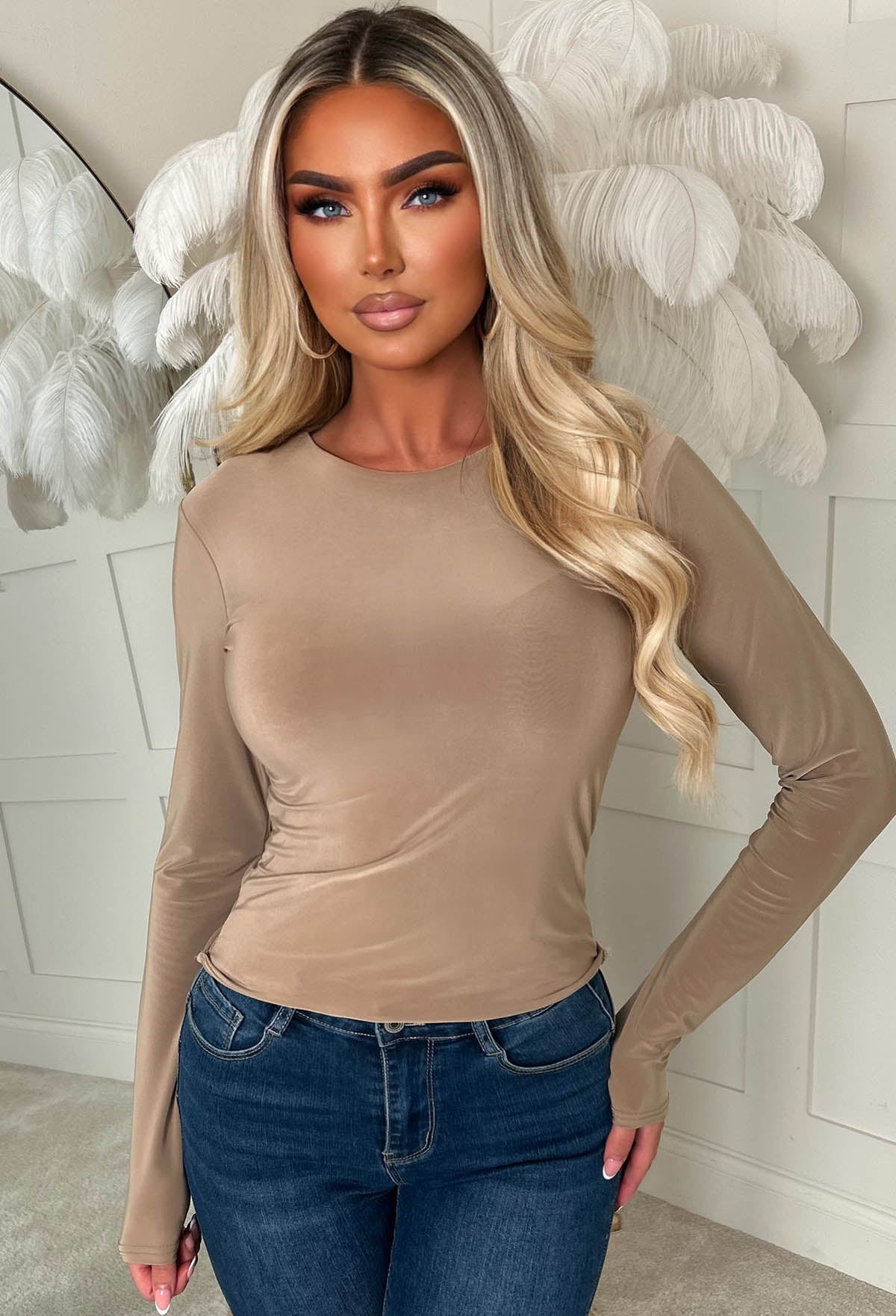 Sleek Aura Taupe Long Sleeve Top