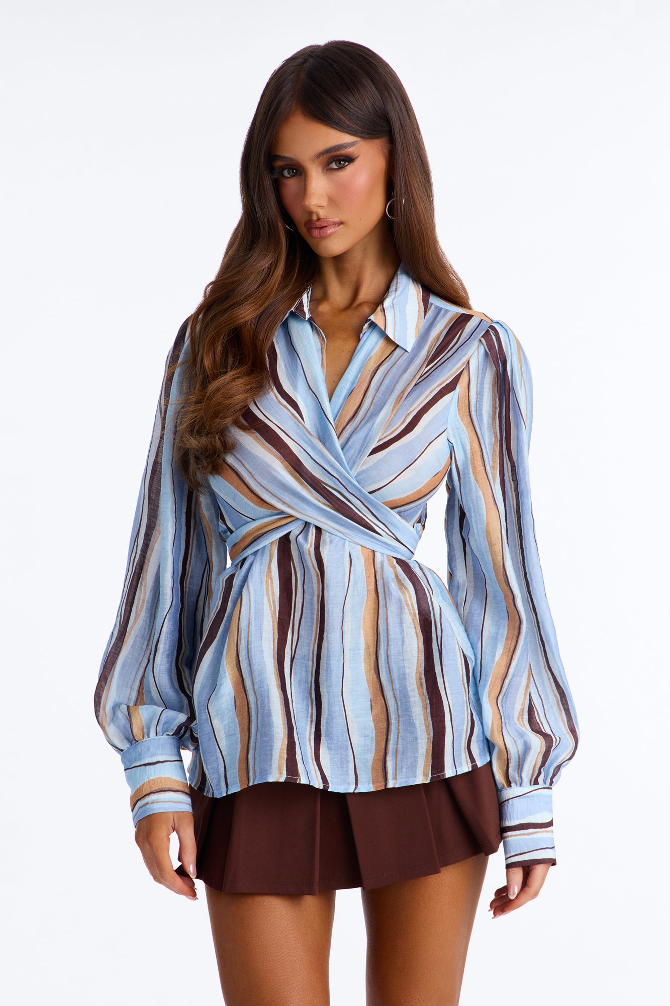 Day Trips Striped Twist Blouse - Blue/combo