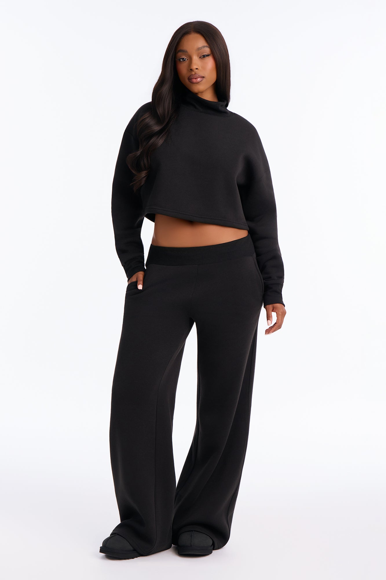 Madison Fleece Mock Neck Pant Set - Black
