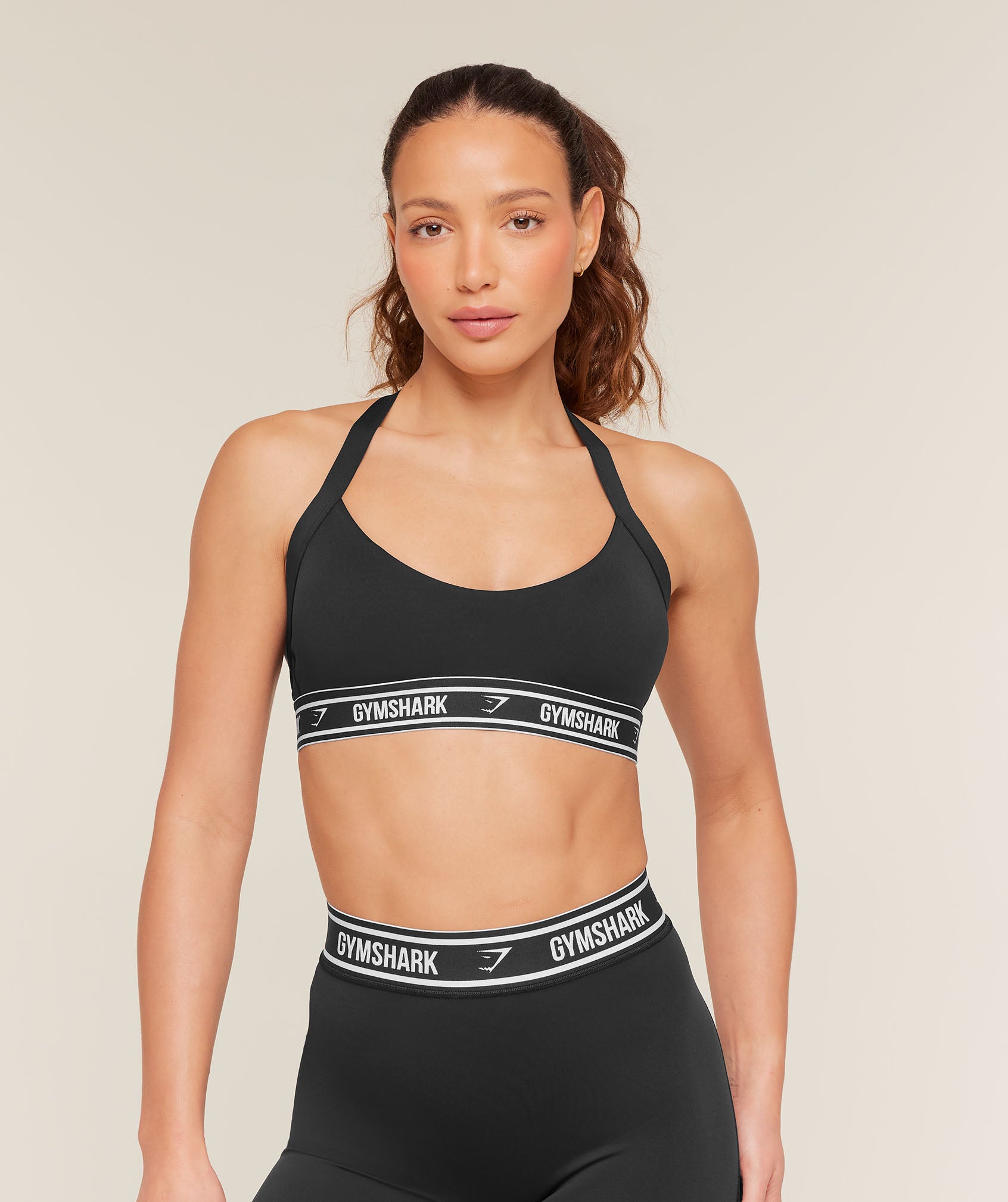 Gymshark Light Support Halter Neck Logo Sports Bra - Black