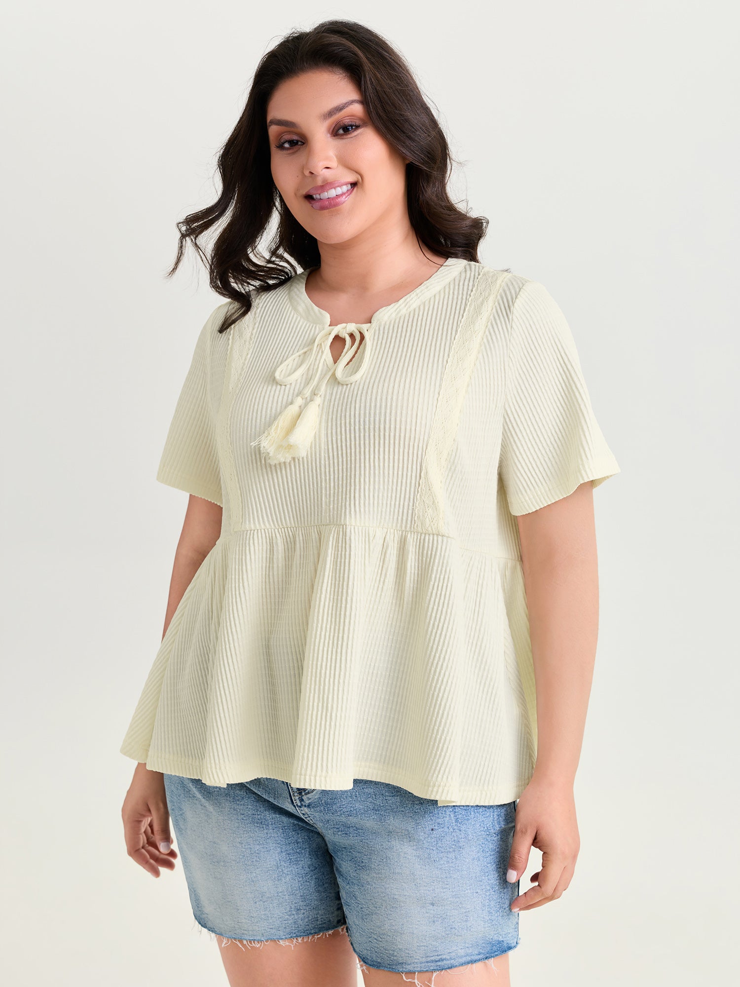 Lace Textured High Low Hem Knit Top