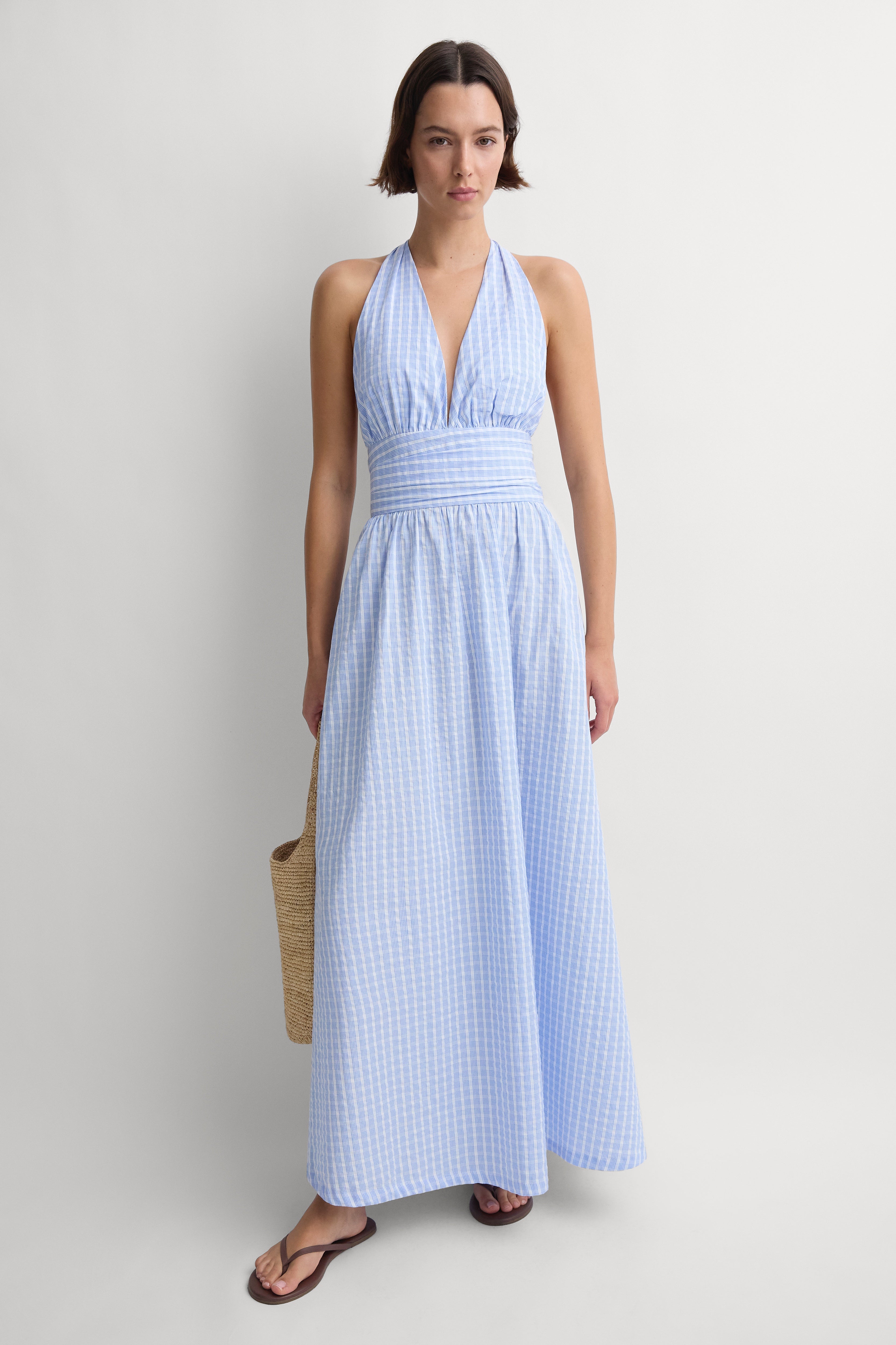 Lido Maxi Dress Paloma Check Light Blue White - Final Sale