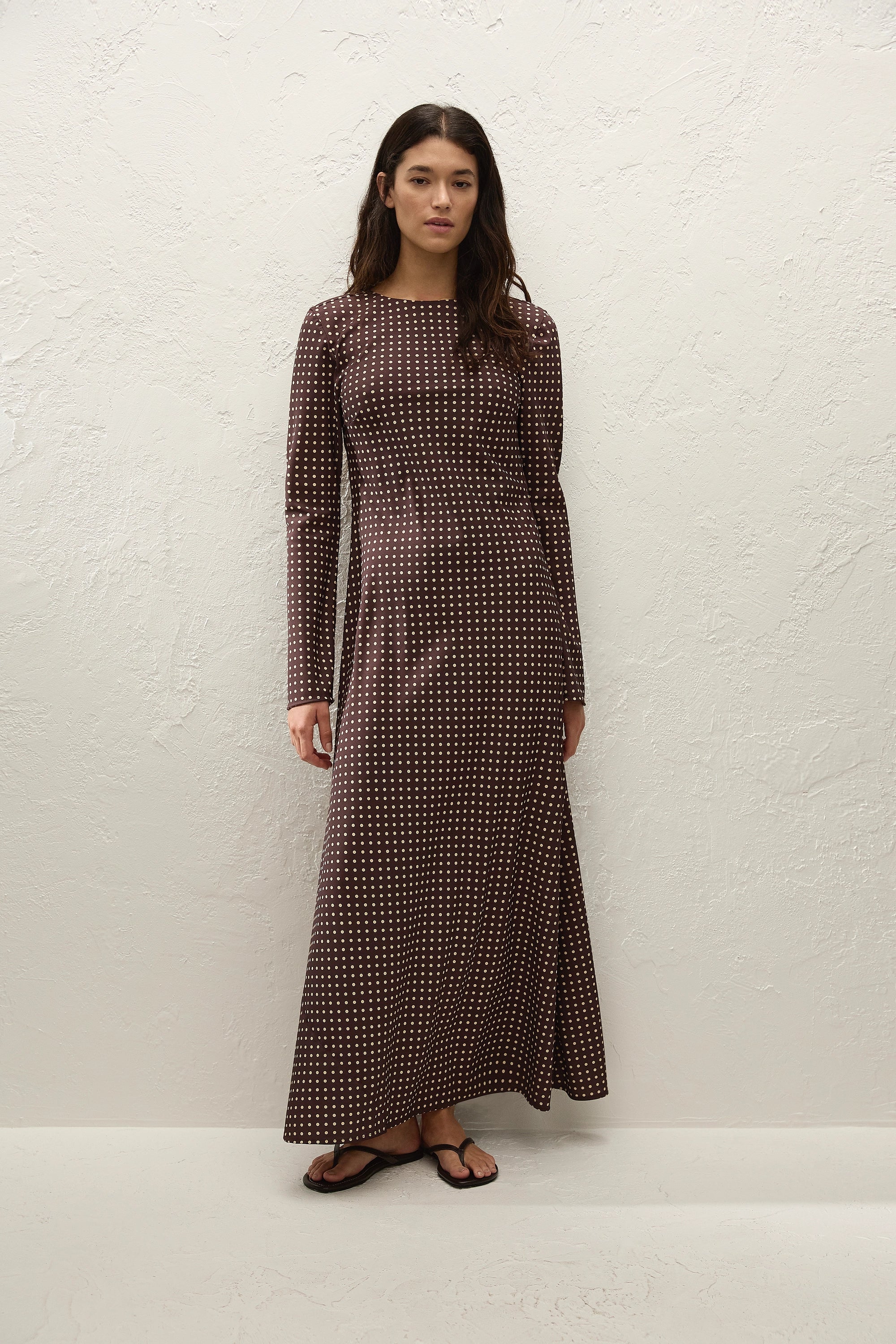 Mesa Maxi Dress Polkadot Chocolate Plum - Final Sale