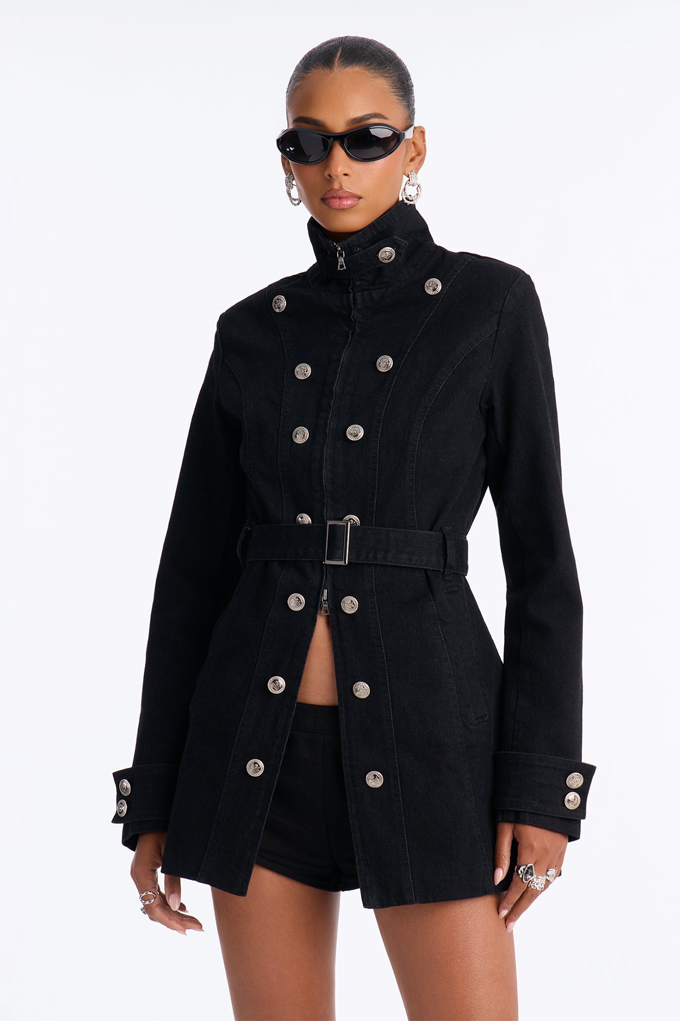First Choice Lined Denim Military Jacket - Black Wash