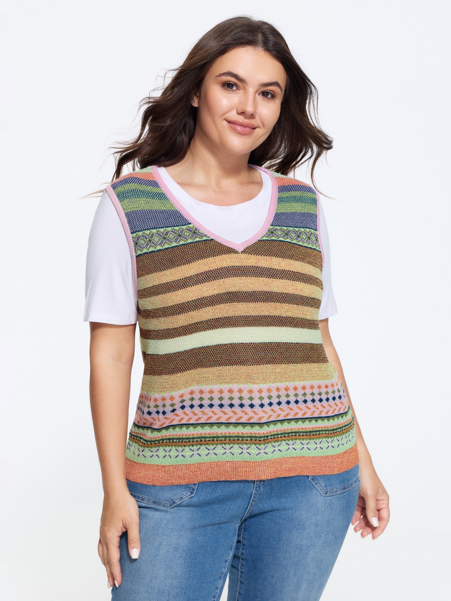 Texture Vintage Striped V Neck Sweater Vest