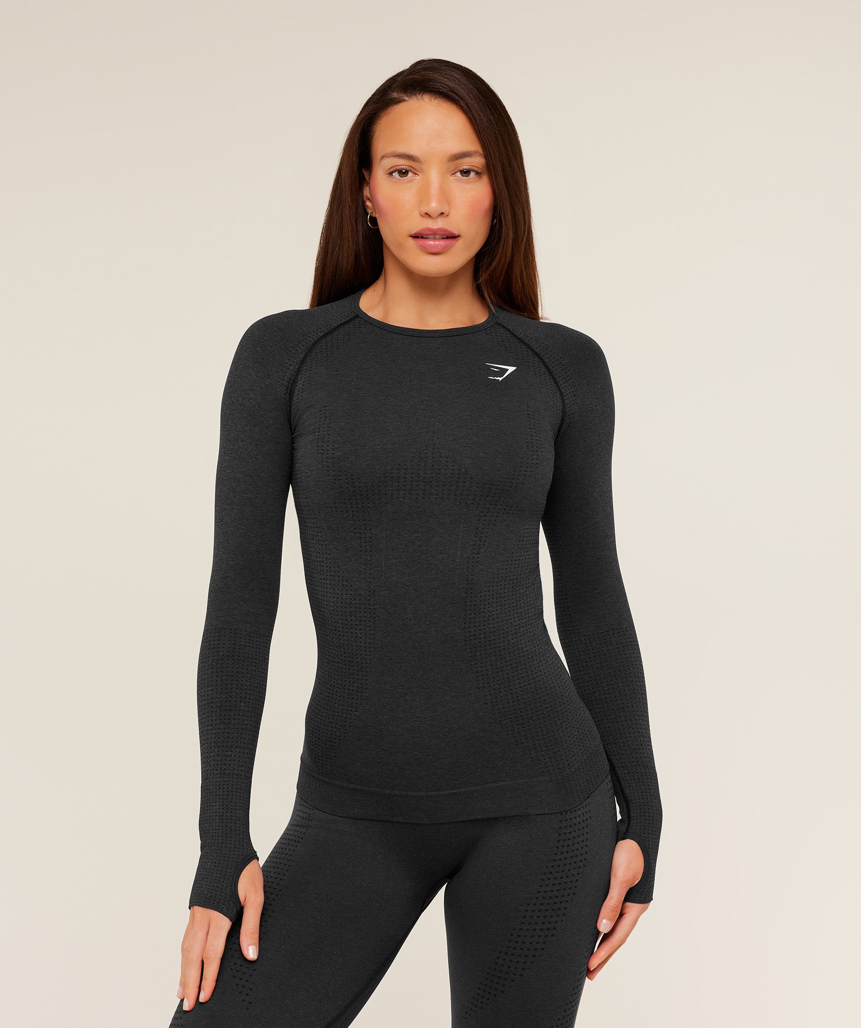 Gymshark Vital Seamless 2.0 Long Sleeve Top - Black Marl