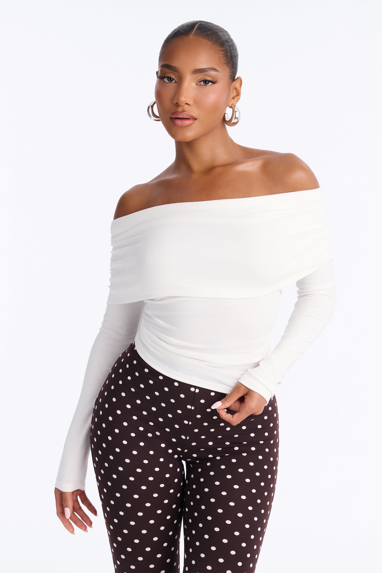 Kimmy Off Shoulder Long Sleeve Top - Off White