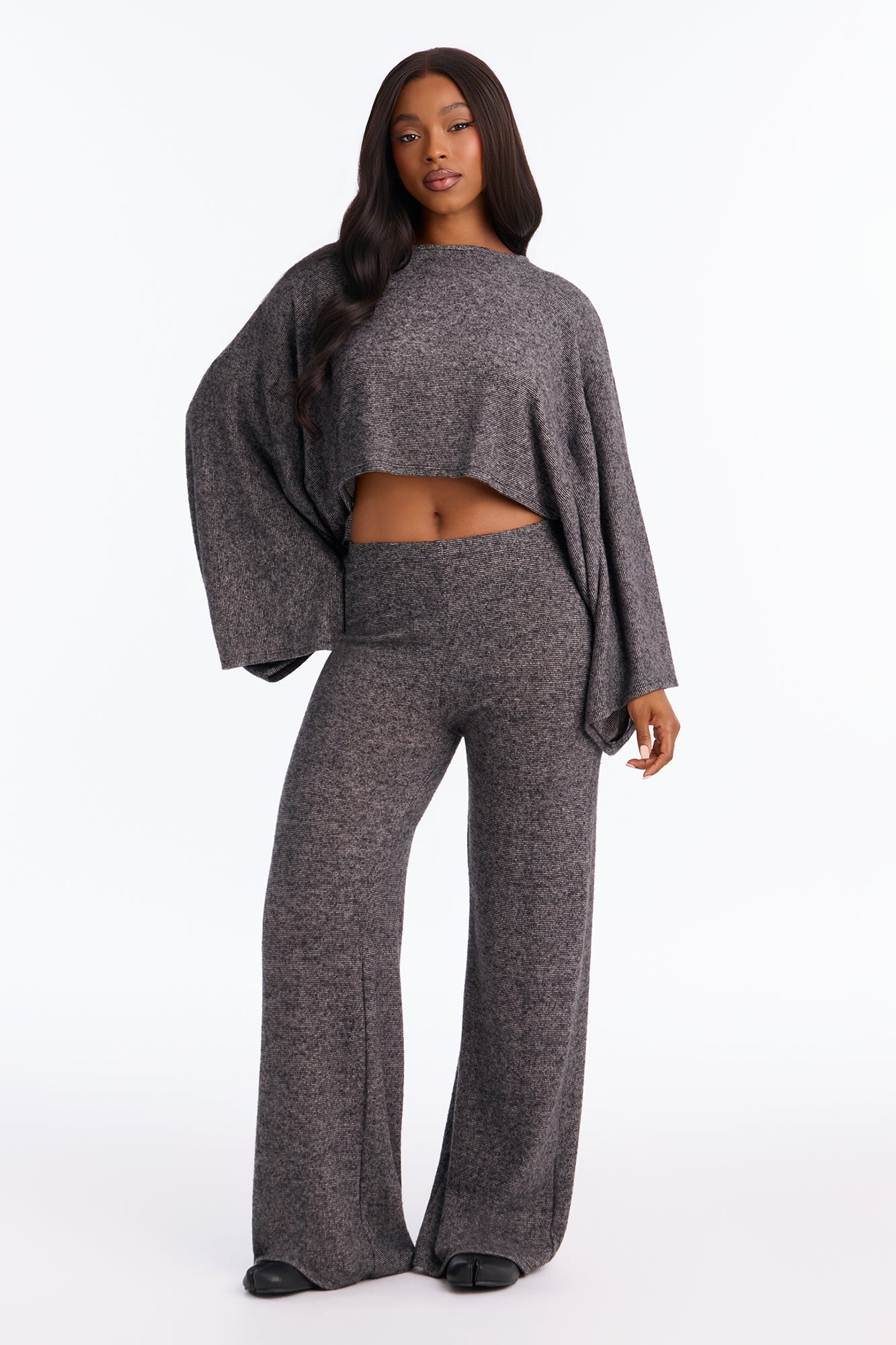 Amanza Cozy Hacci Pant Set - Charcoal
