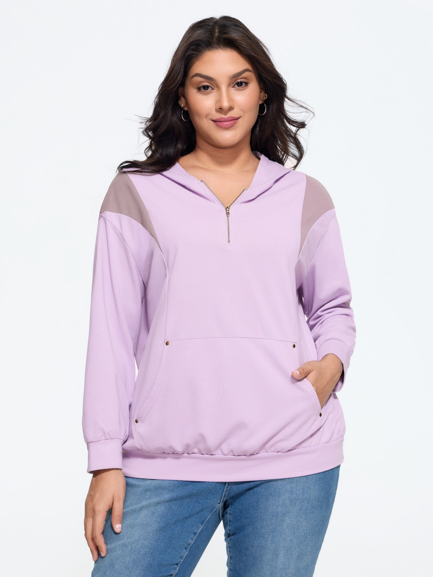 Color‑Block Half Zip Hoodie Sweatshirt