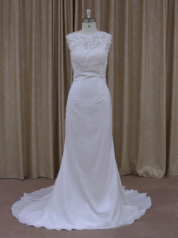 Beautiful Mermaid Jewel Sleeveless Chiffon Court Train Wedding Dresses