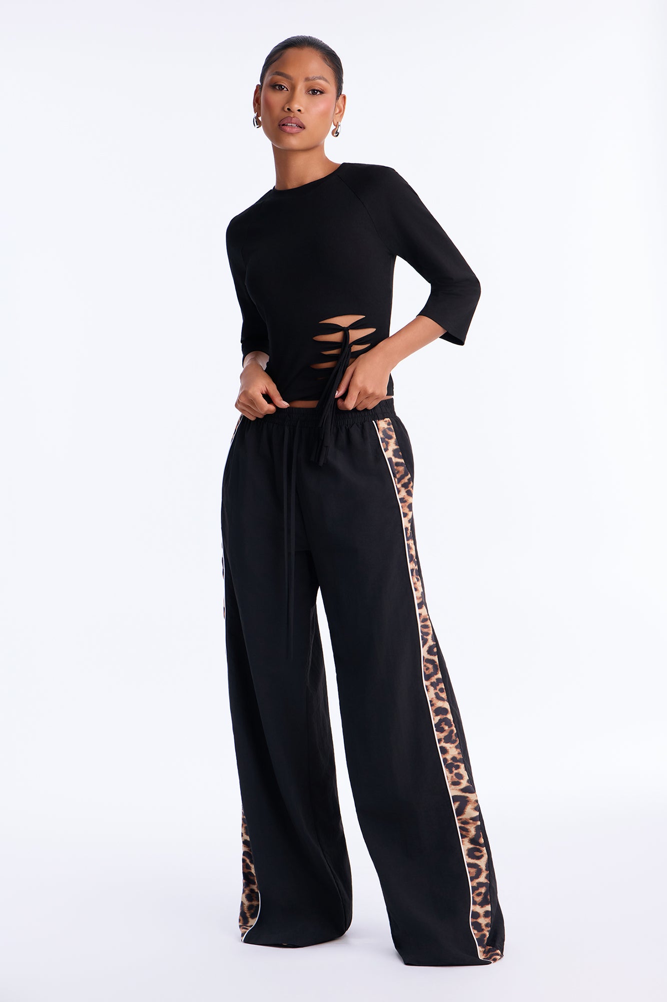 Moving In Leopard Track Pant Set - Black