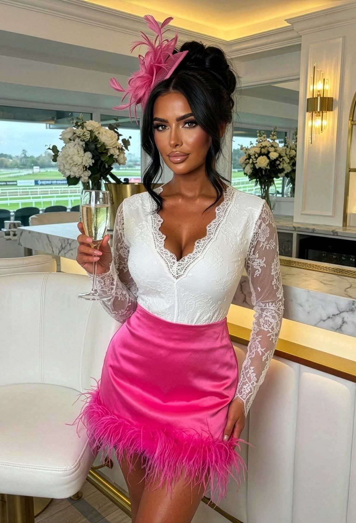 Sweetest Gem Hot Pink Feather Satin Skirt