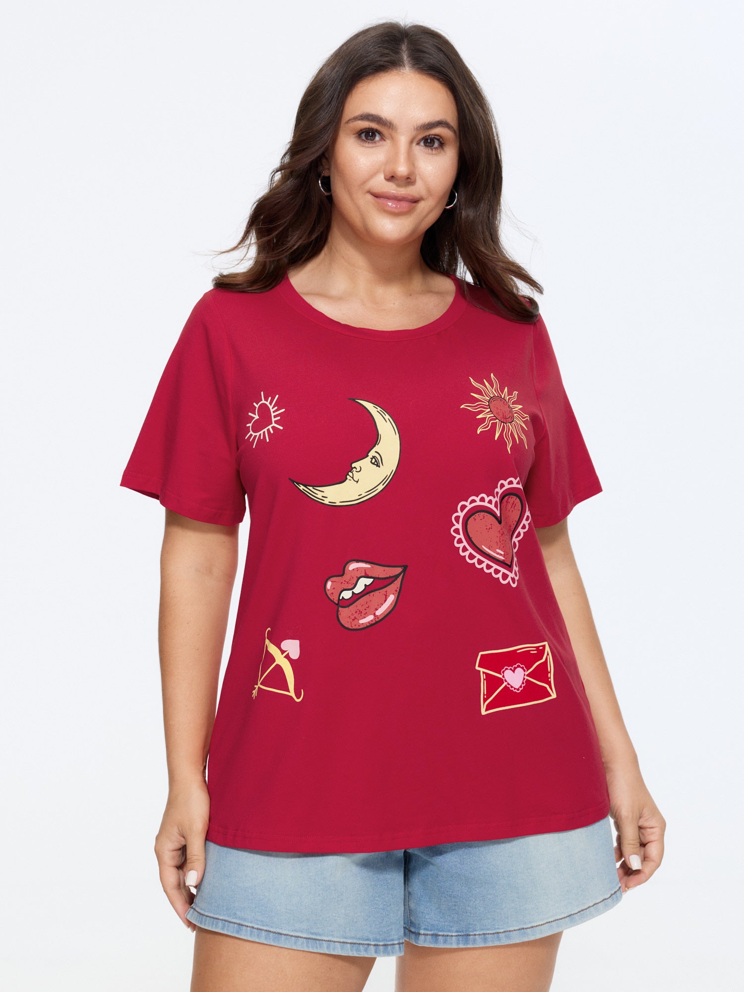 Cotton Romantic Print Round Neck T-Shirt