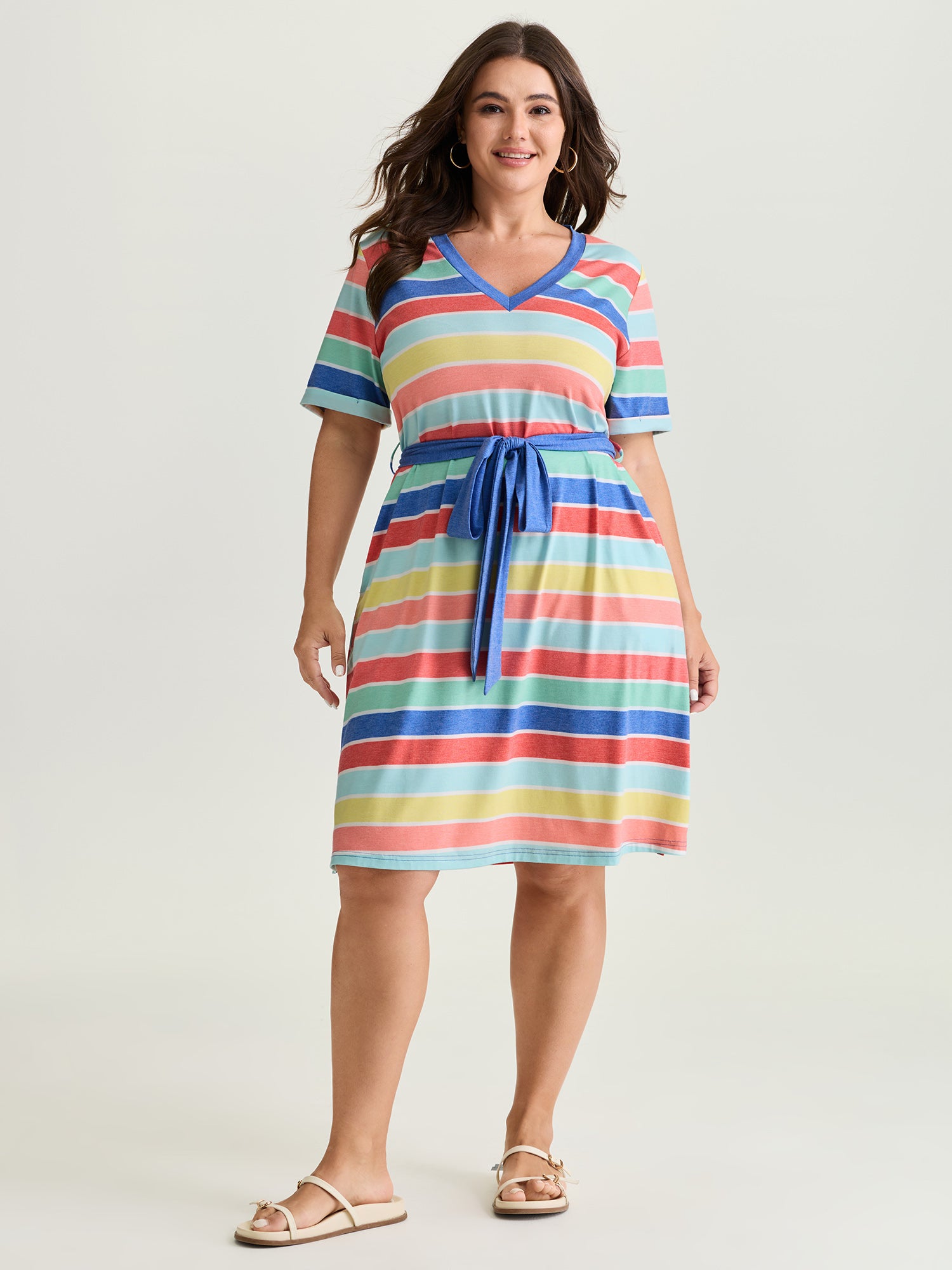 Colorful Stripe Heather Pockets Midi Dress