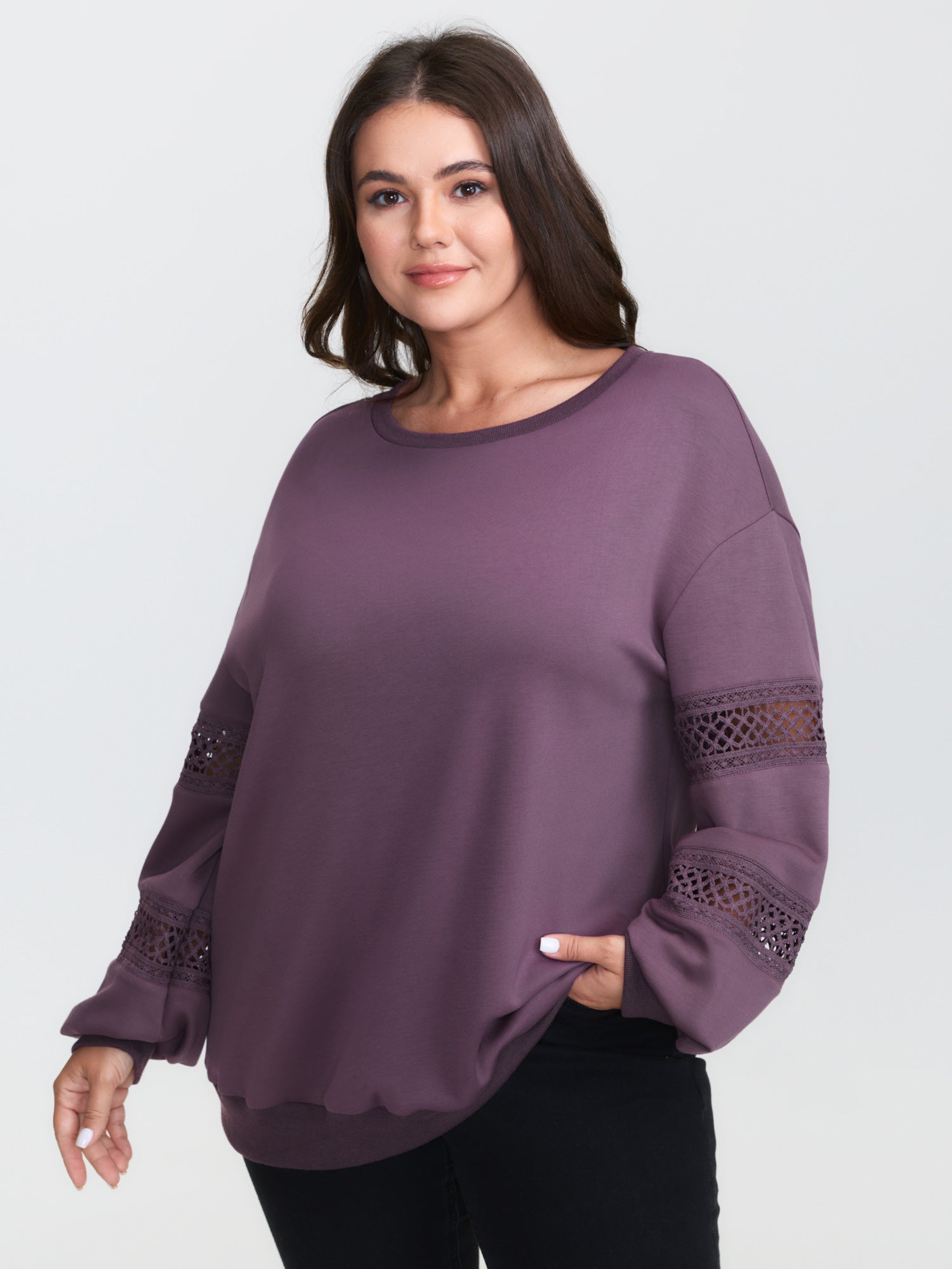 Supersoft Lace Cut-Out Sleeve Sweatshirt