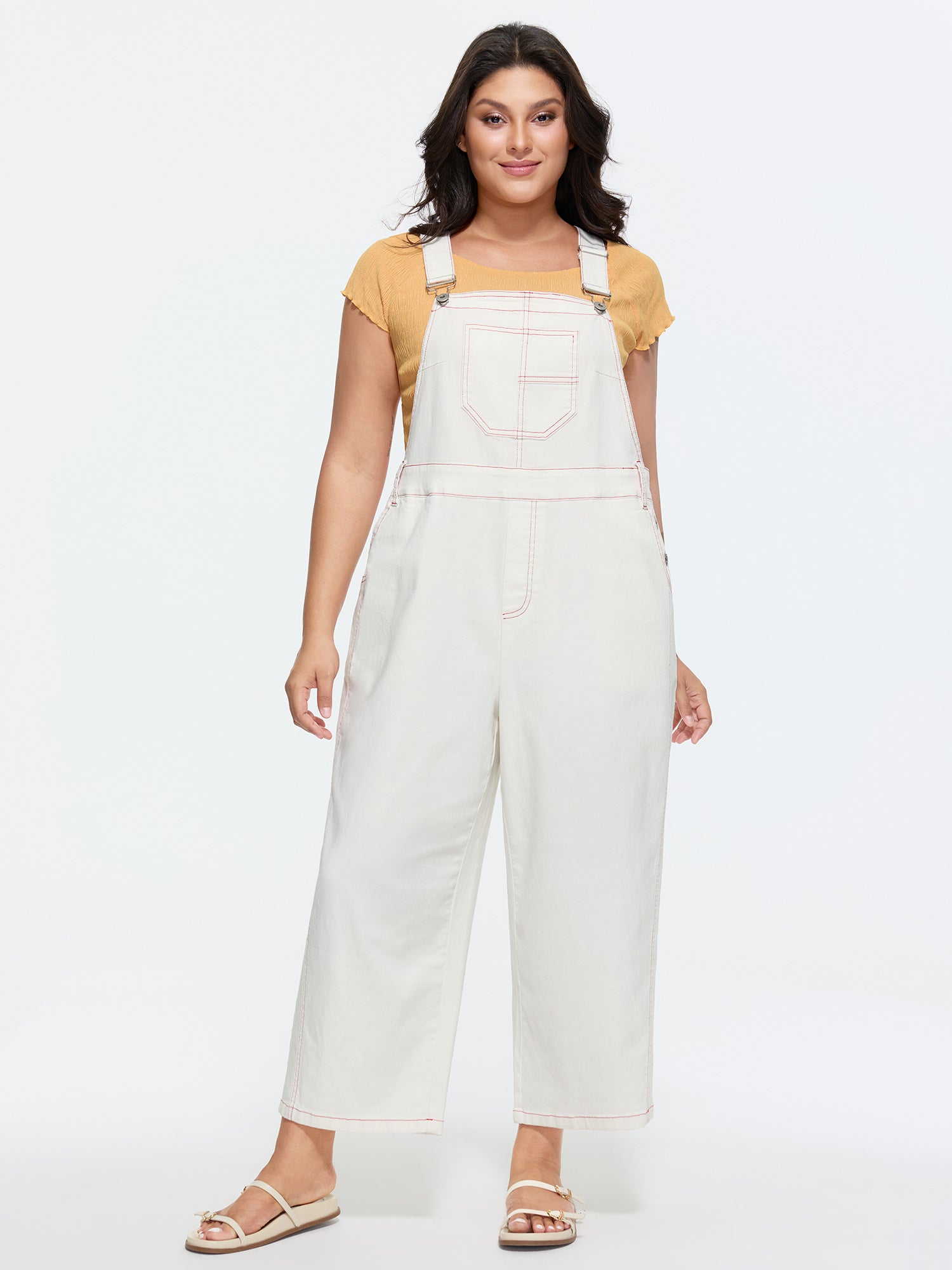 Cotton Adjustable Color Contrast Overall Jumpsuit