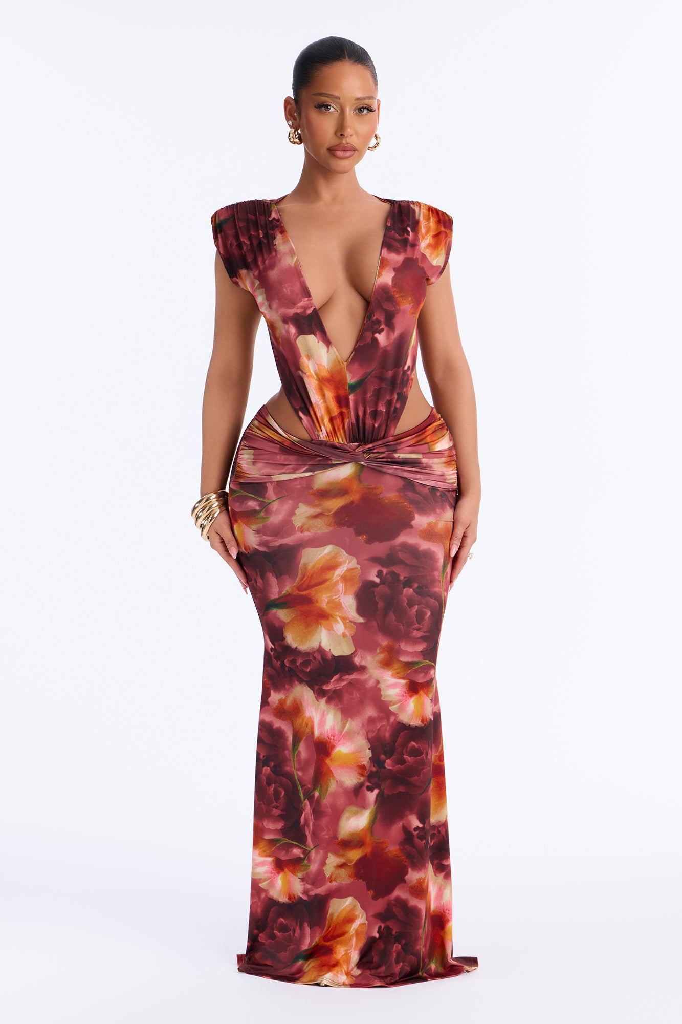 Selena Backless Maxi Dress - Burgundy/combo