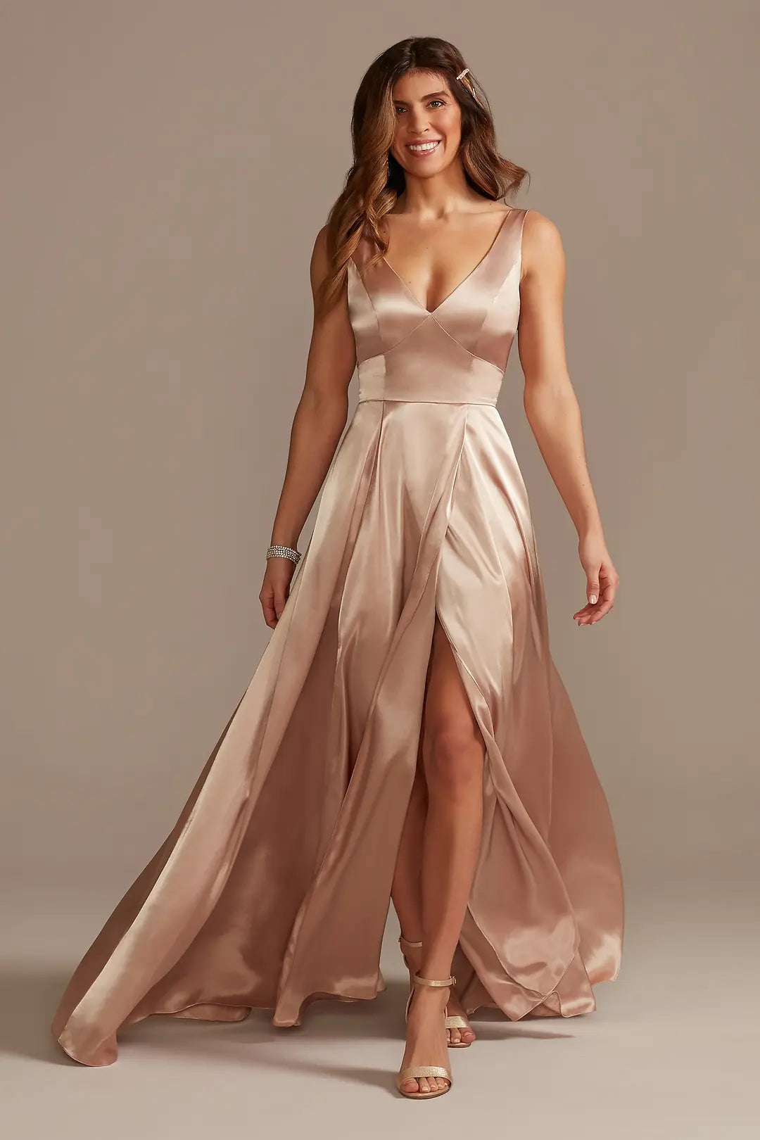 Charmeuse Tank V-Neck Dress with Slit