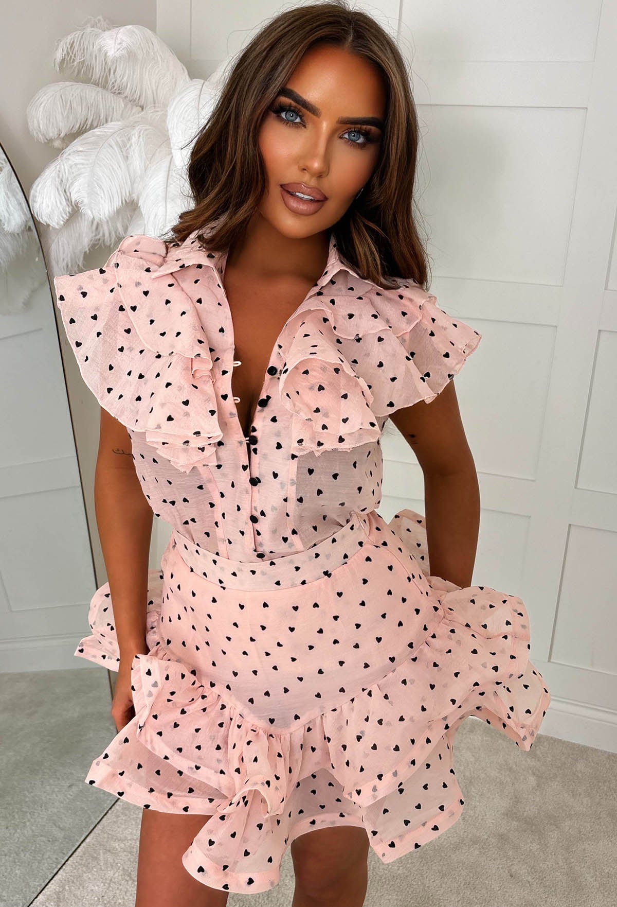Love Always Light Pink Love Heart Ruffle Blouse