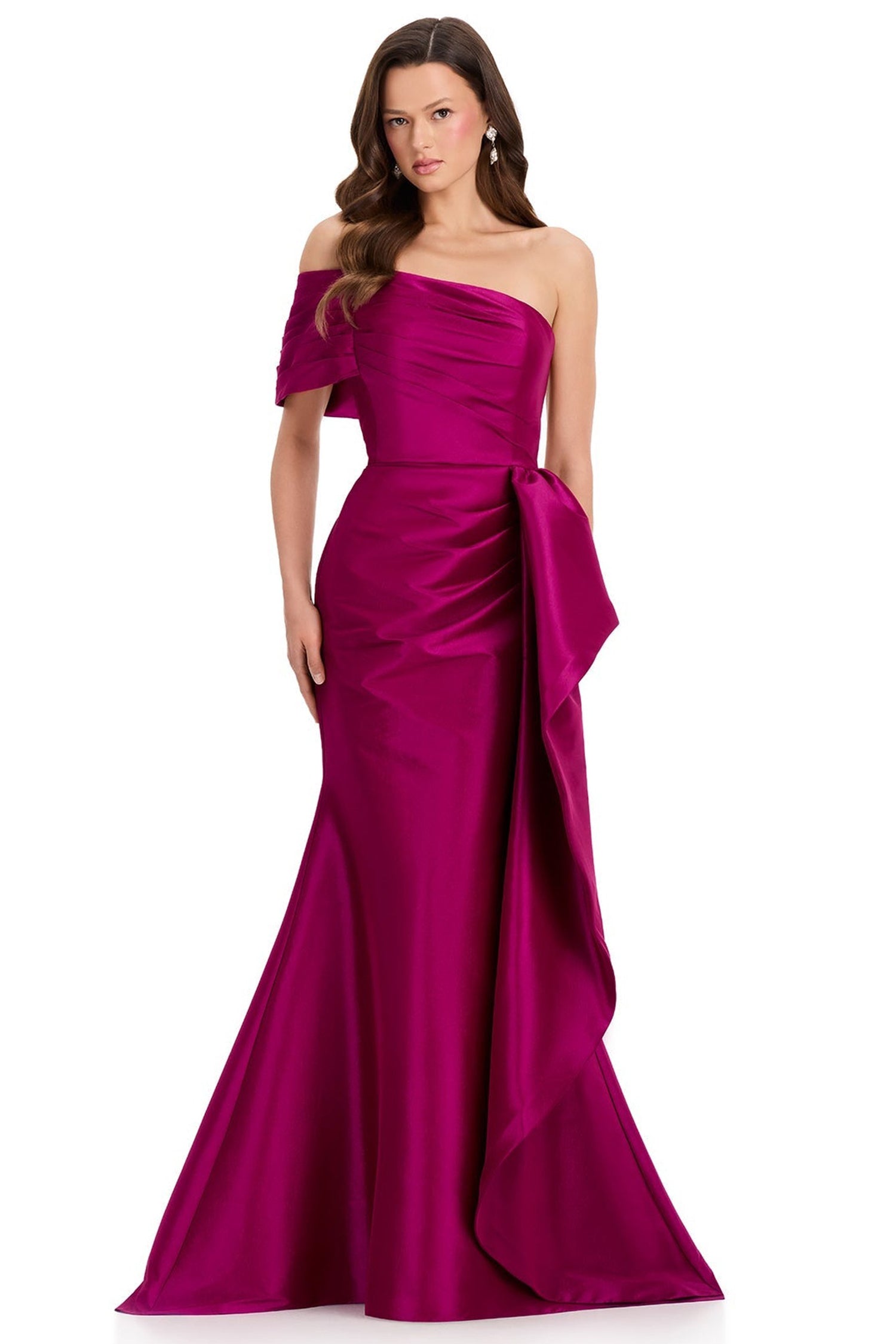 Ashley Lauren E12380 Cascading Side Ruffle Asymmetrical Prom Gown