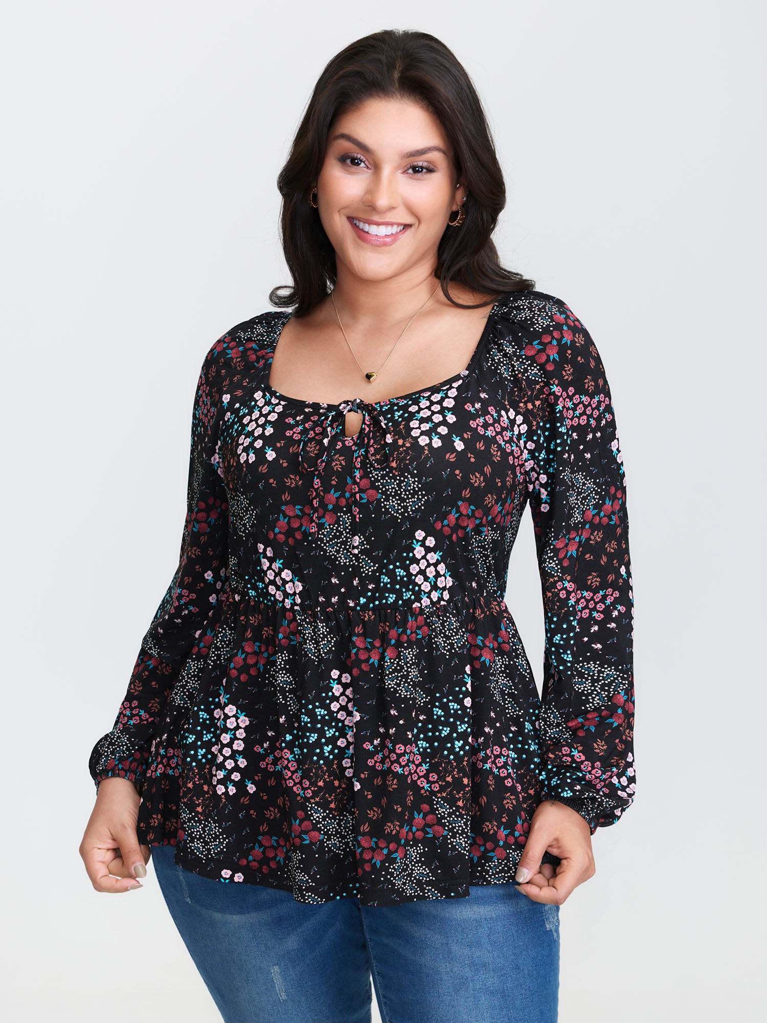 Floral Print Fit and Flare Knit Top