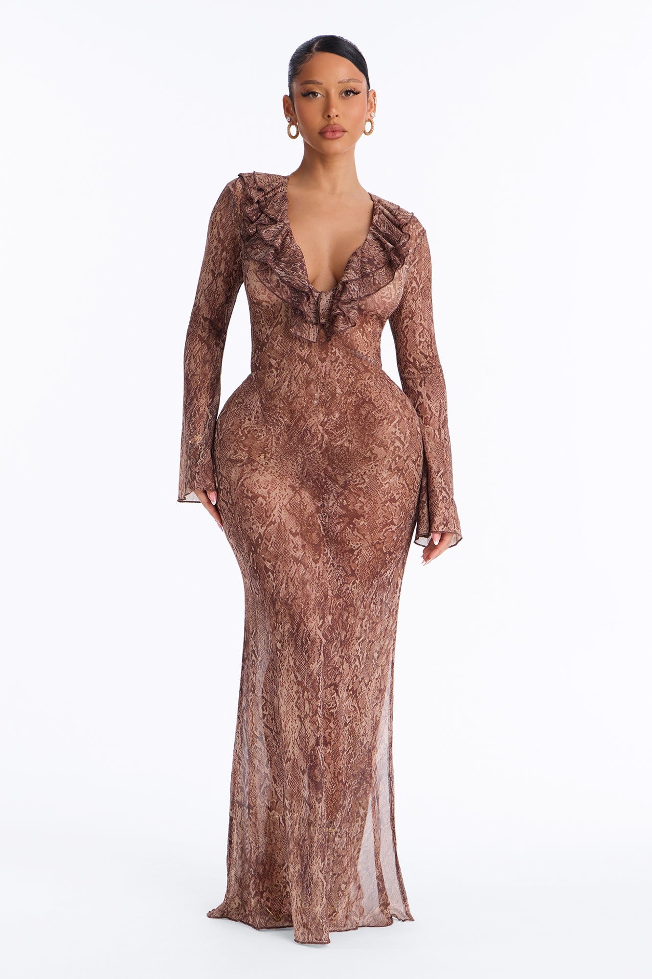 Stolen Stares Mesh Maxi Dress - Brown/combo