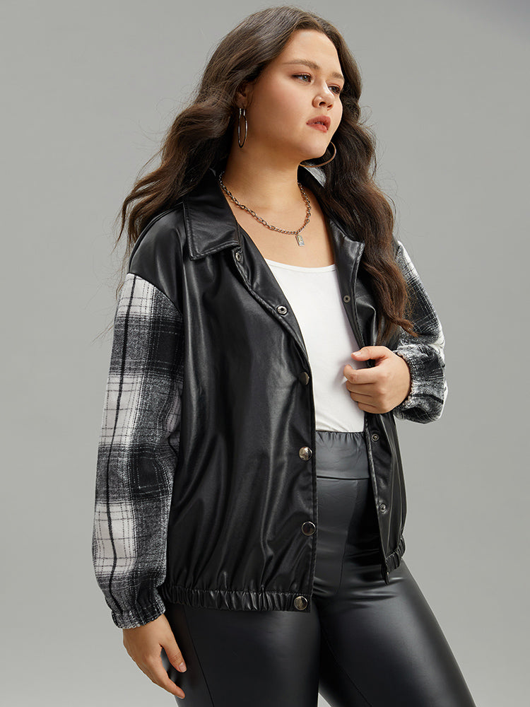 Plaid Patchwork Contrast Button Up Jacket