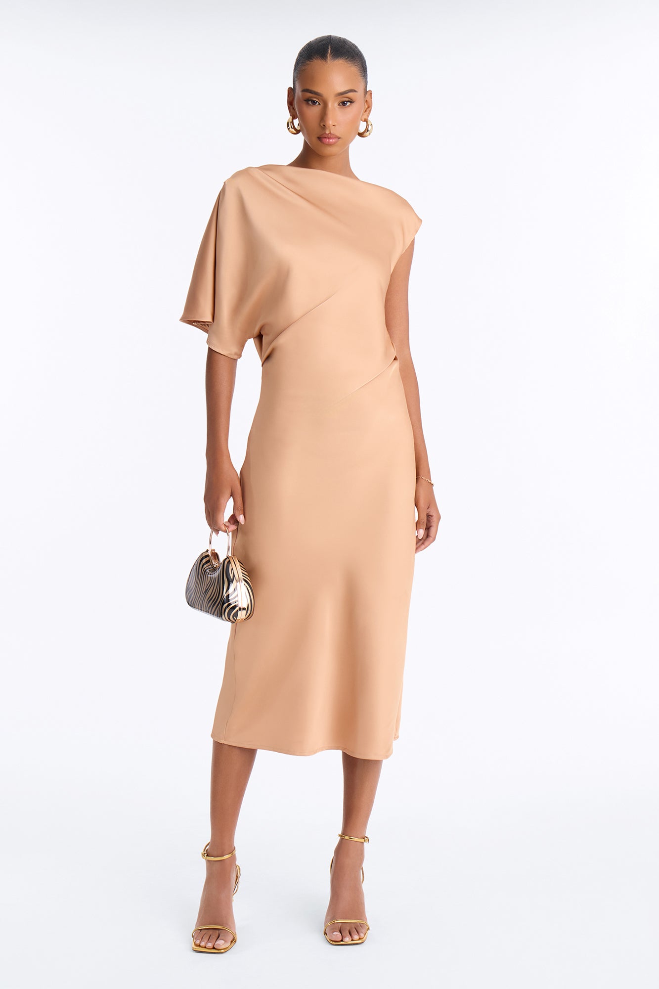 Golden Rose Satin Midi Dress - Rose Gold