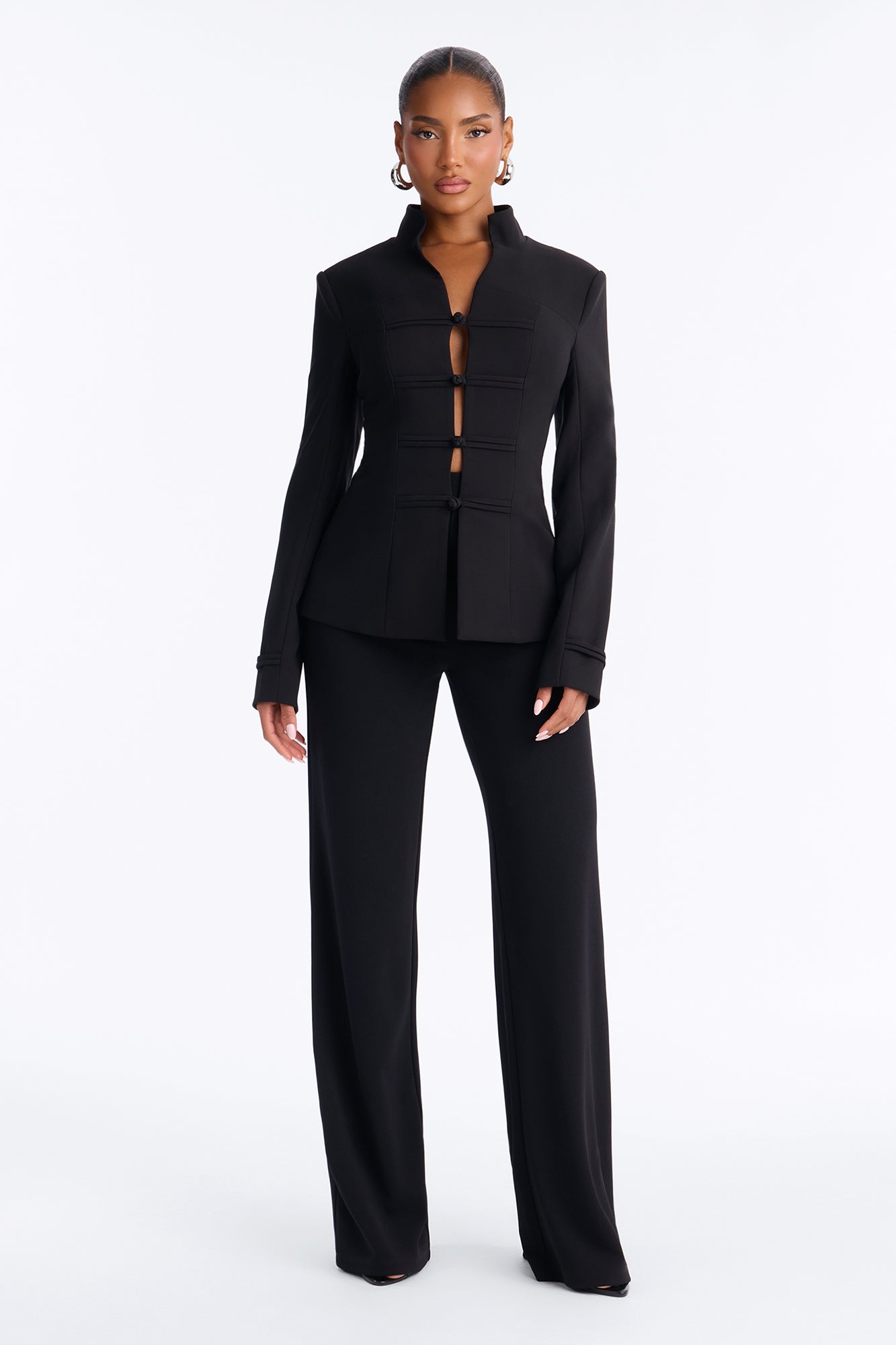 Fara Crepe Knit Straight Leg Pant Set - Black
