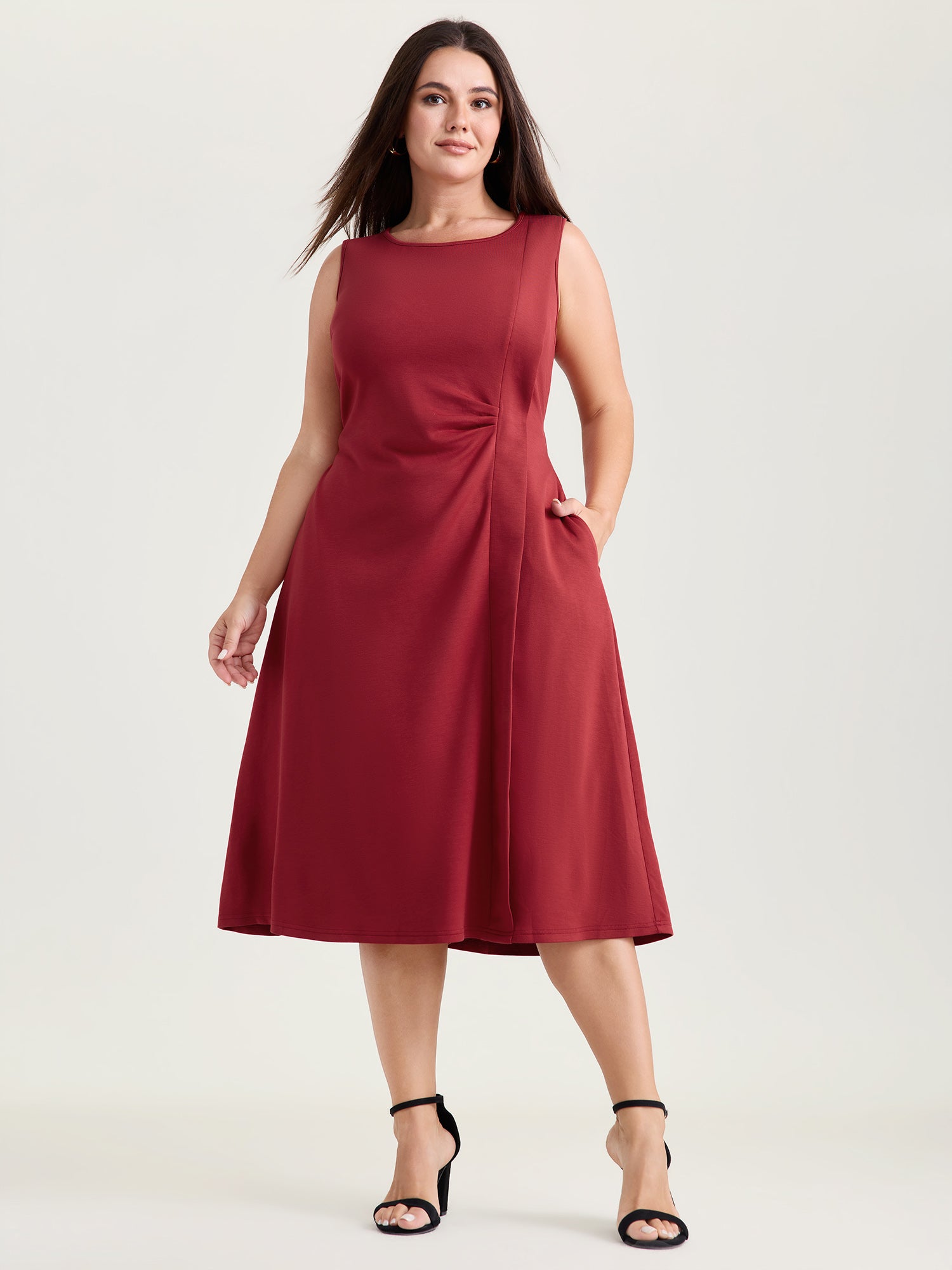 Elegant Knotted Side Pockets Midi Dress