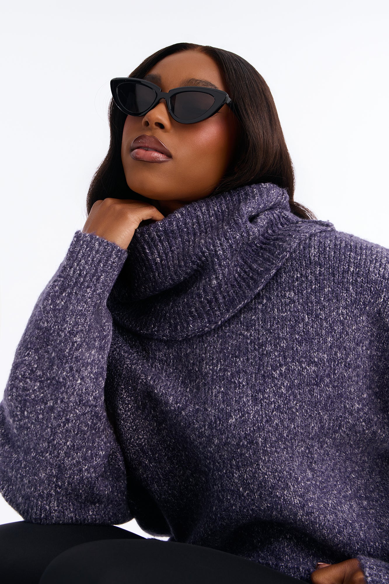 Waiting For Us Oversized Funnel Neck Sweater - Navy