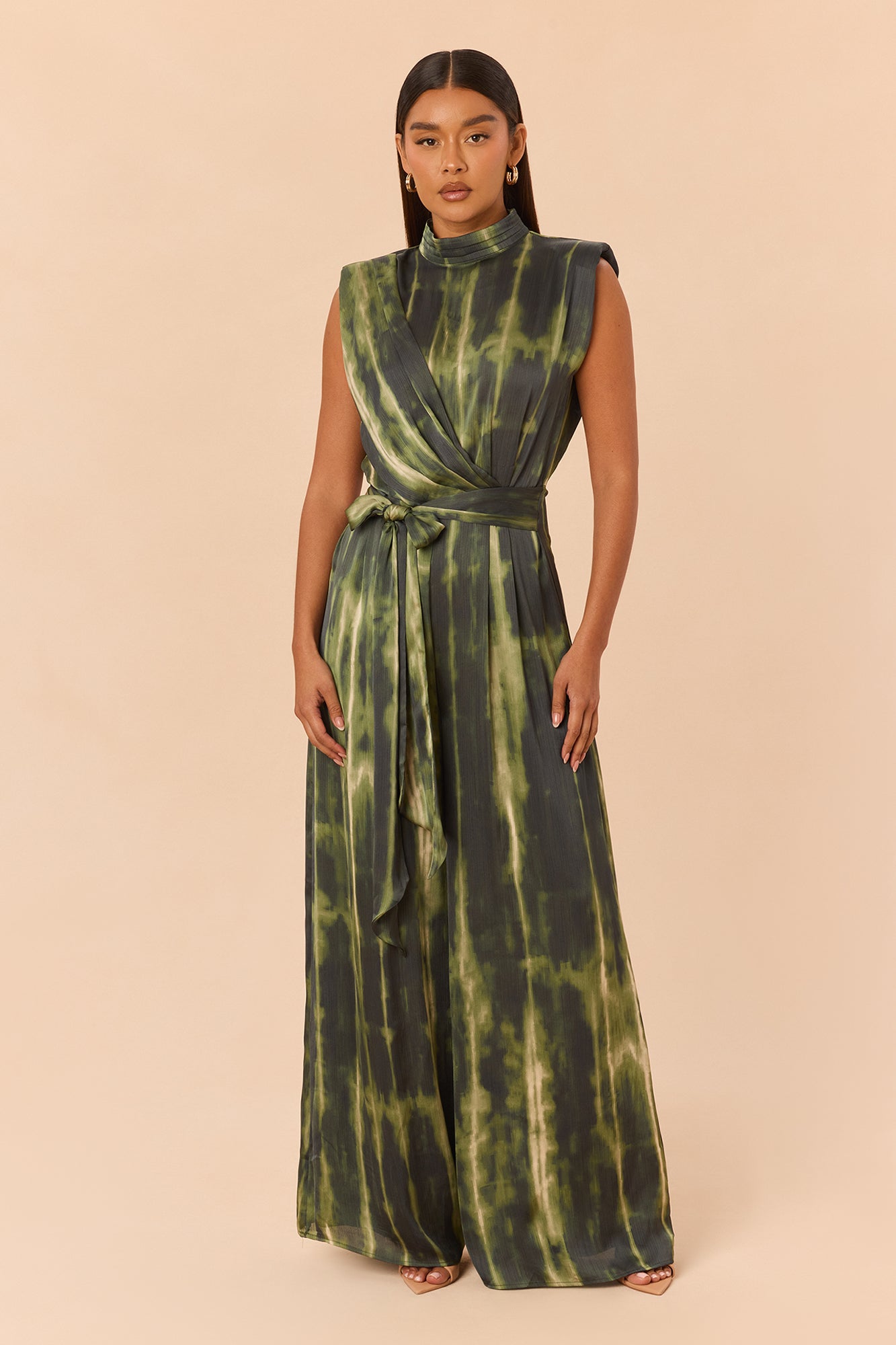 Meadow Tie Dye Satin Jumpsuit - Green/combo