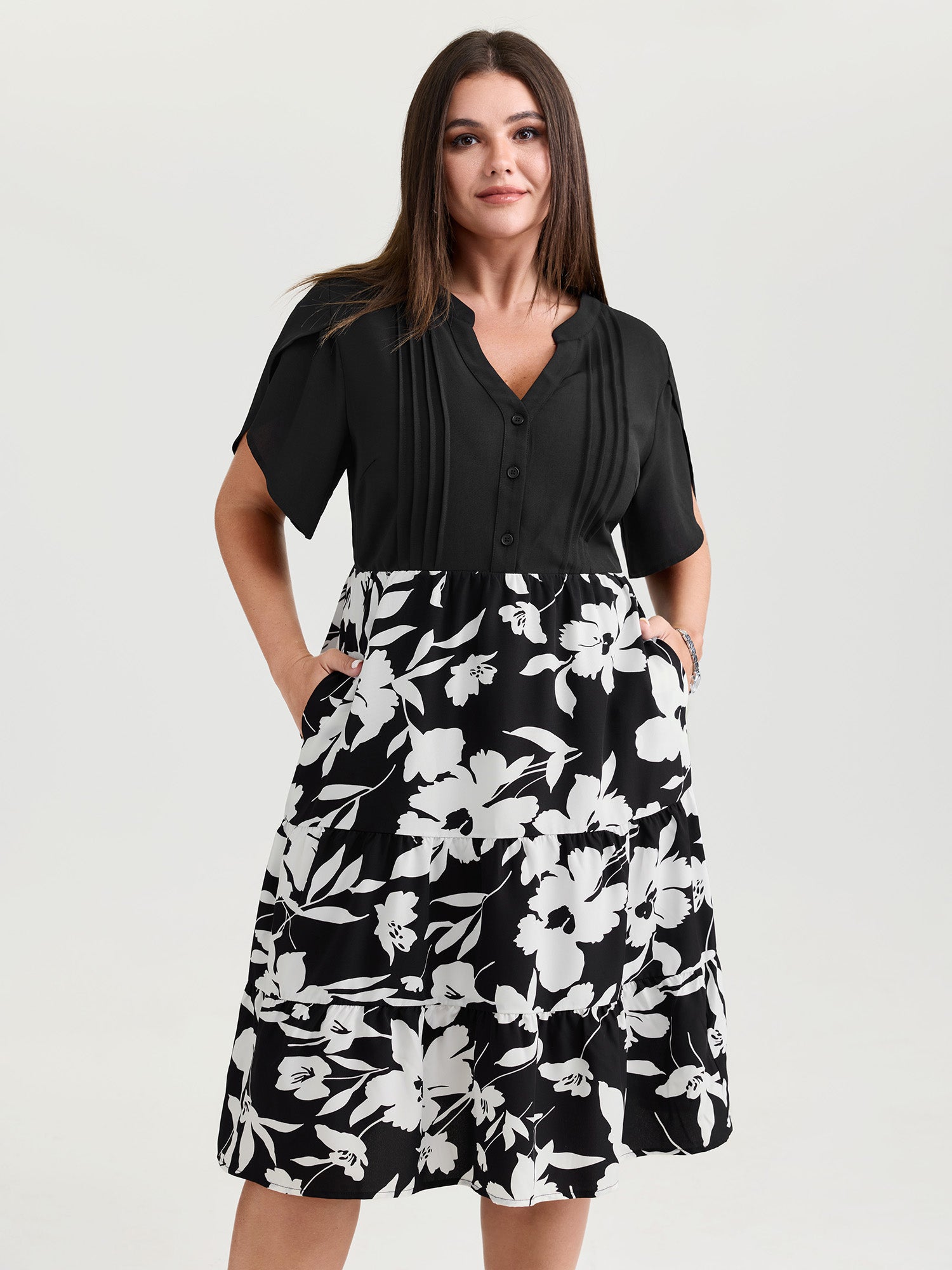 Silhouette Flower Color Contrast Mini Dress