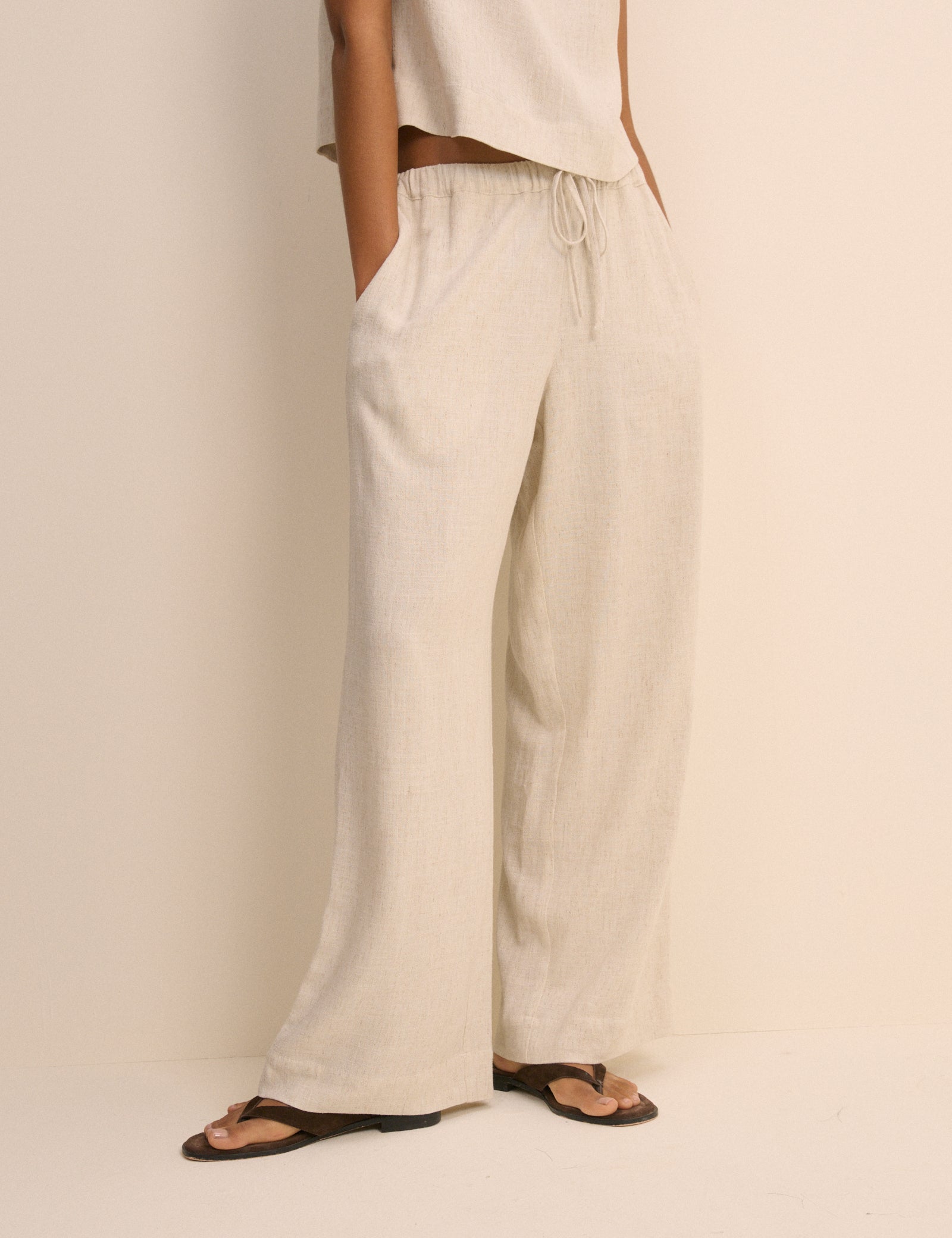Cream Low Waisted Straight Leg Trousers