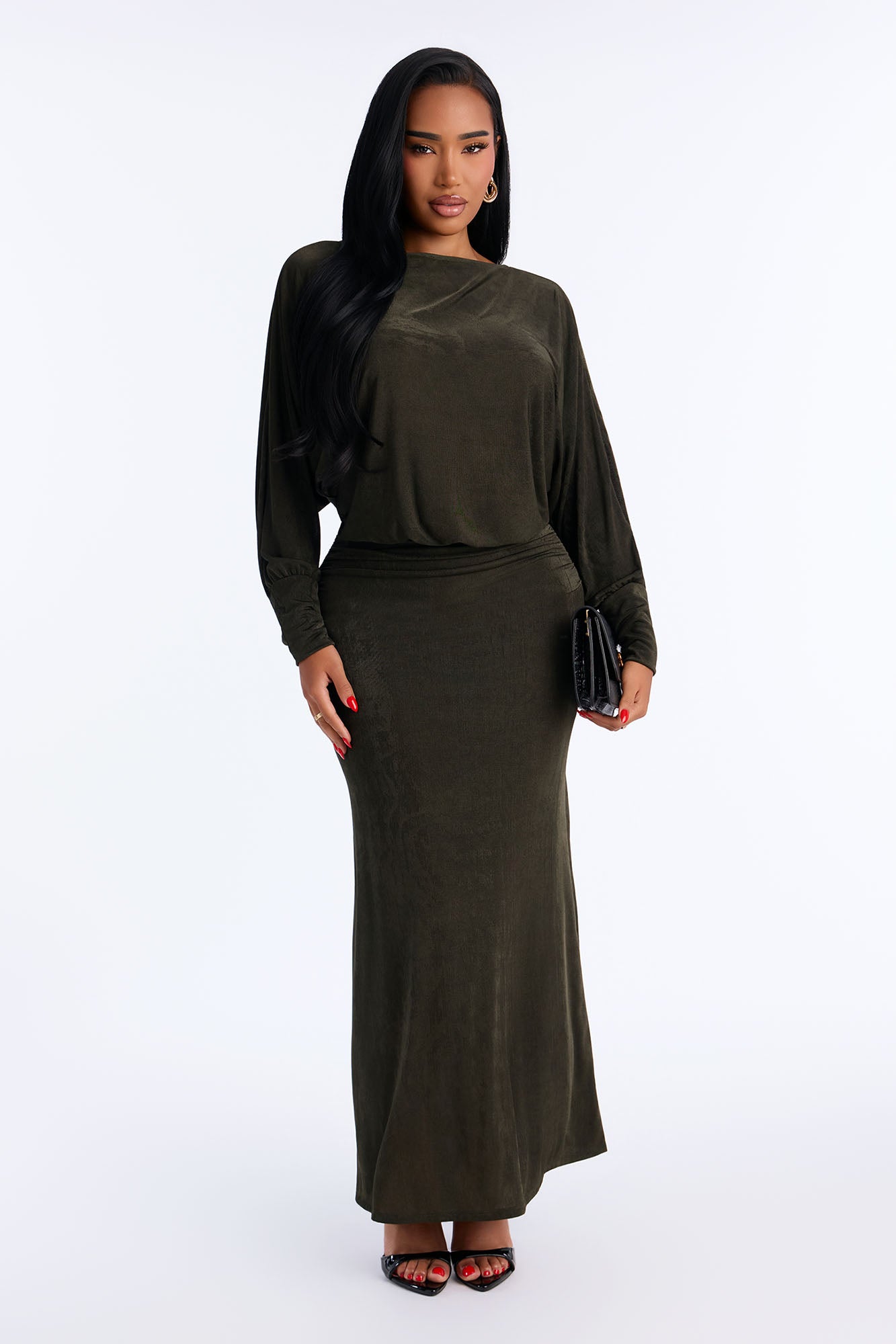 More Than Enough Long Sleeve Backless Maxi Dress - Olive