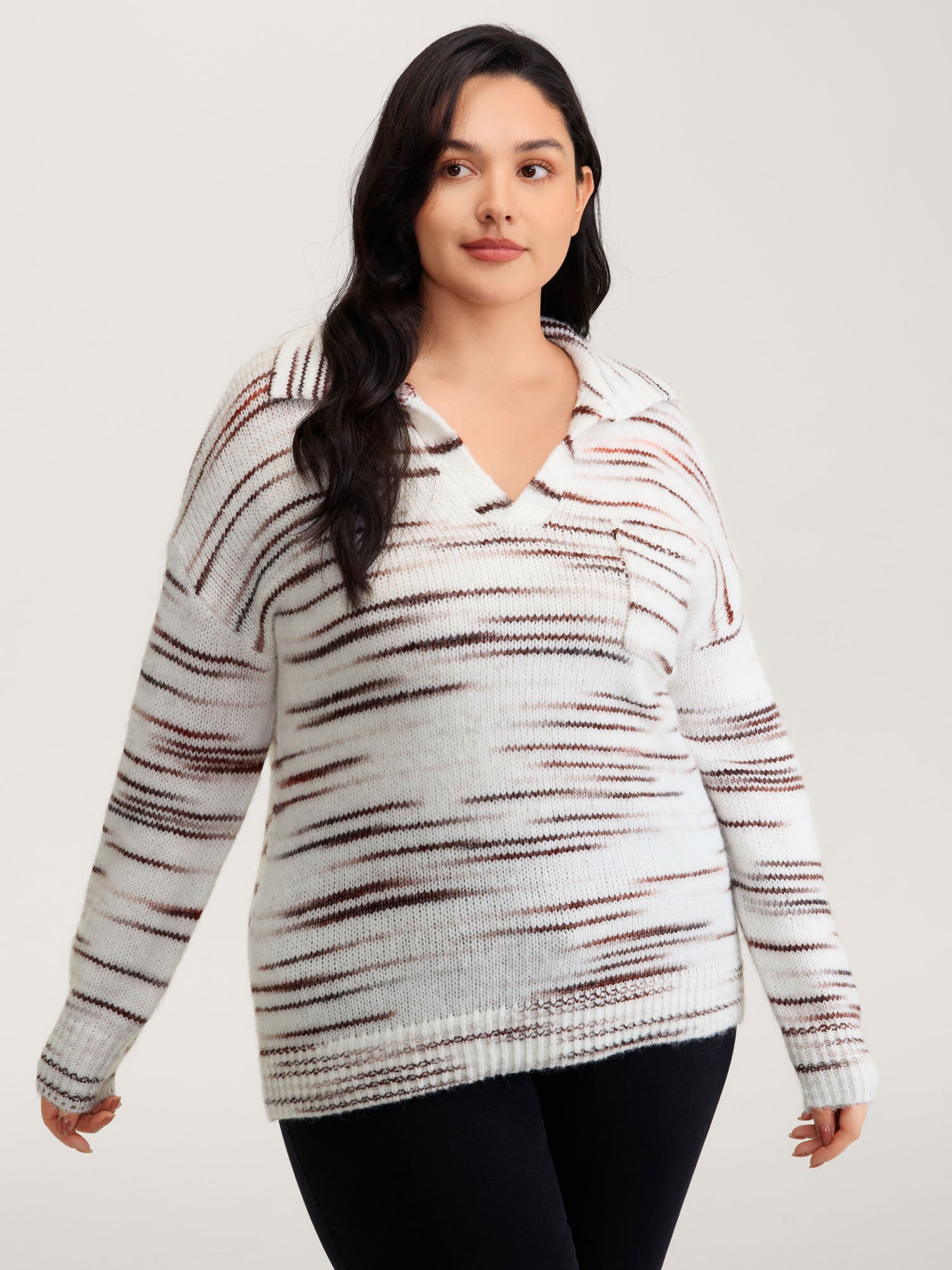 Stretchy Polo Collar Patch Pocket Pullover