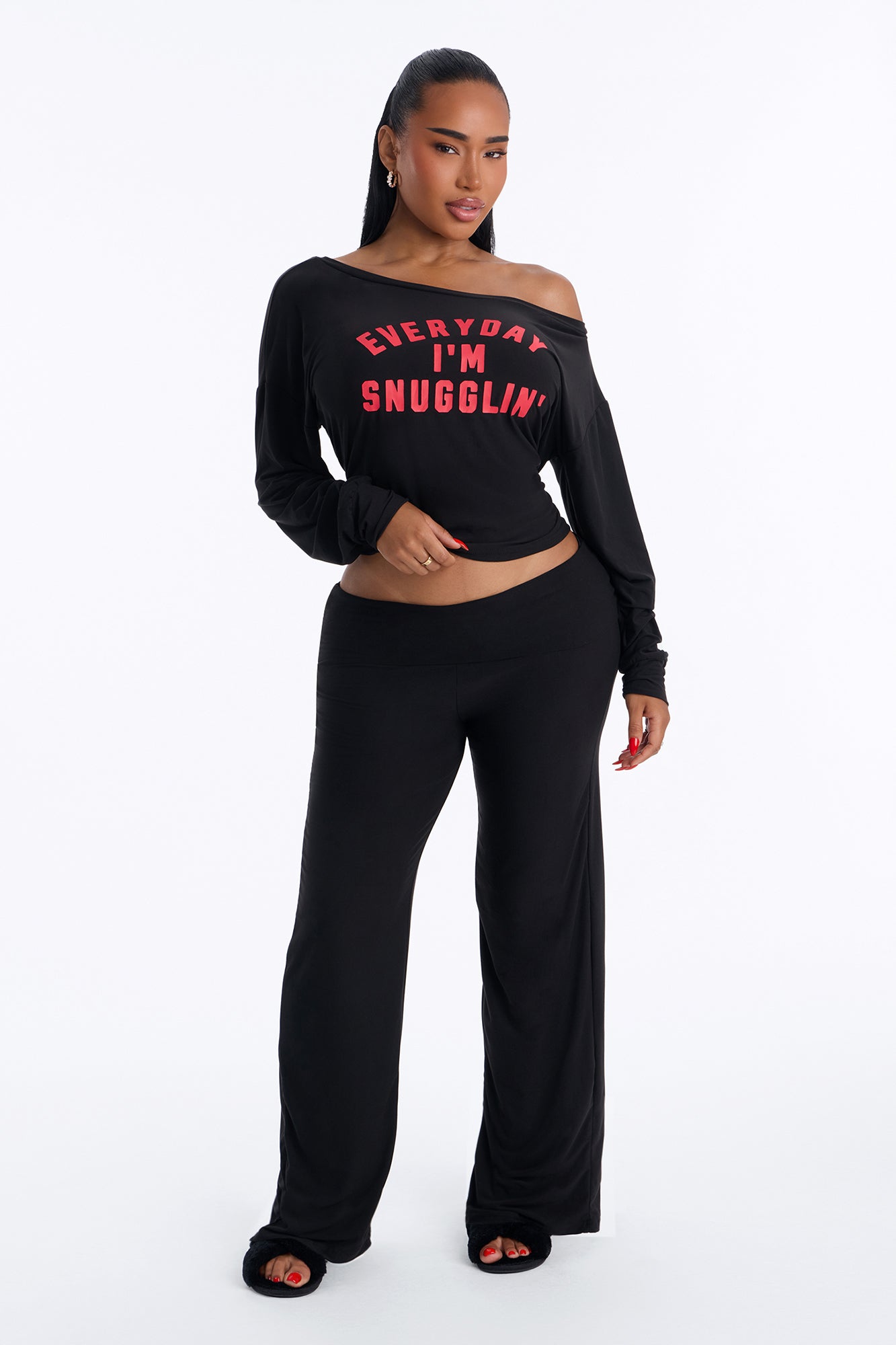 Everyday I'm Snugglin' 2pc PJ Pant Set - Dark Grey