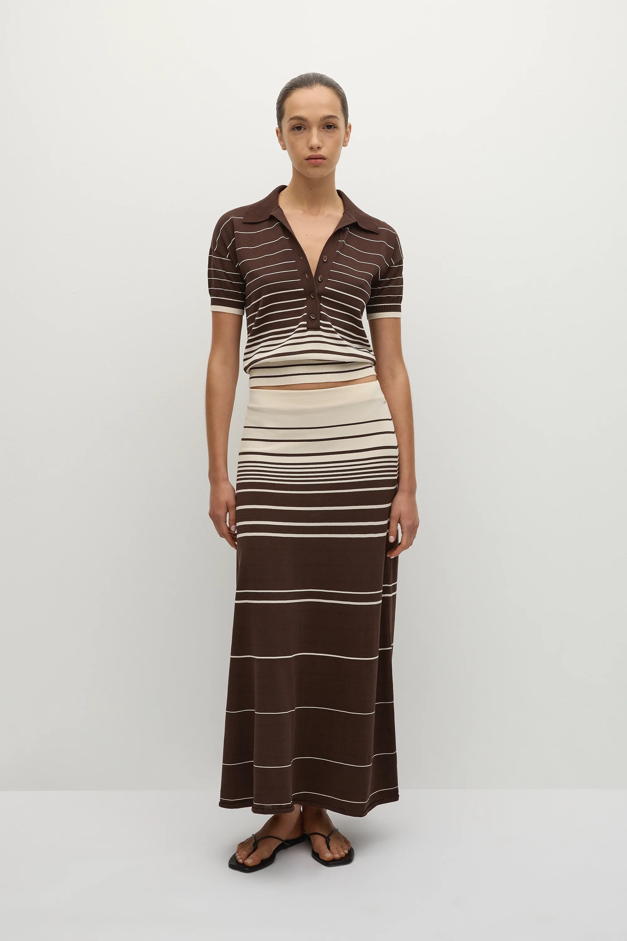 Casia Maxi Skirt Accordion Stripe Brown Beige - Final Sale