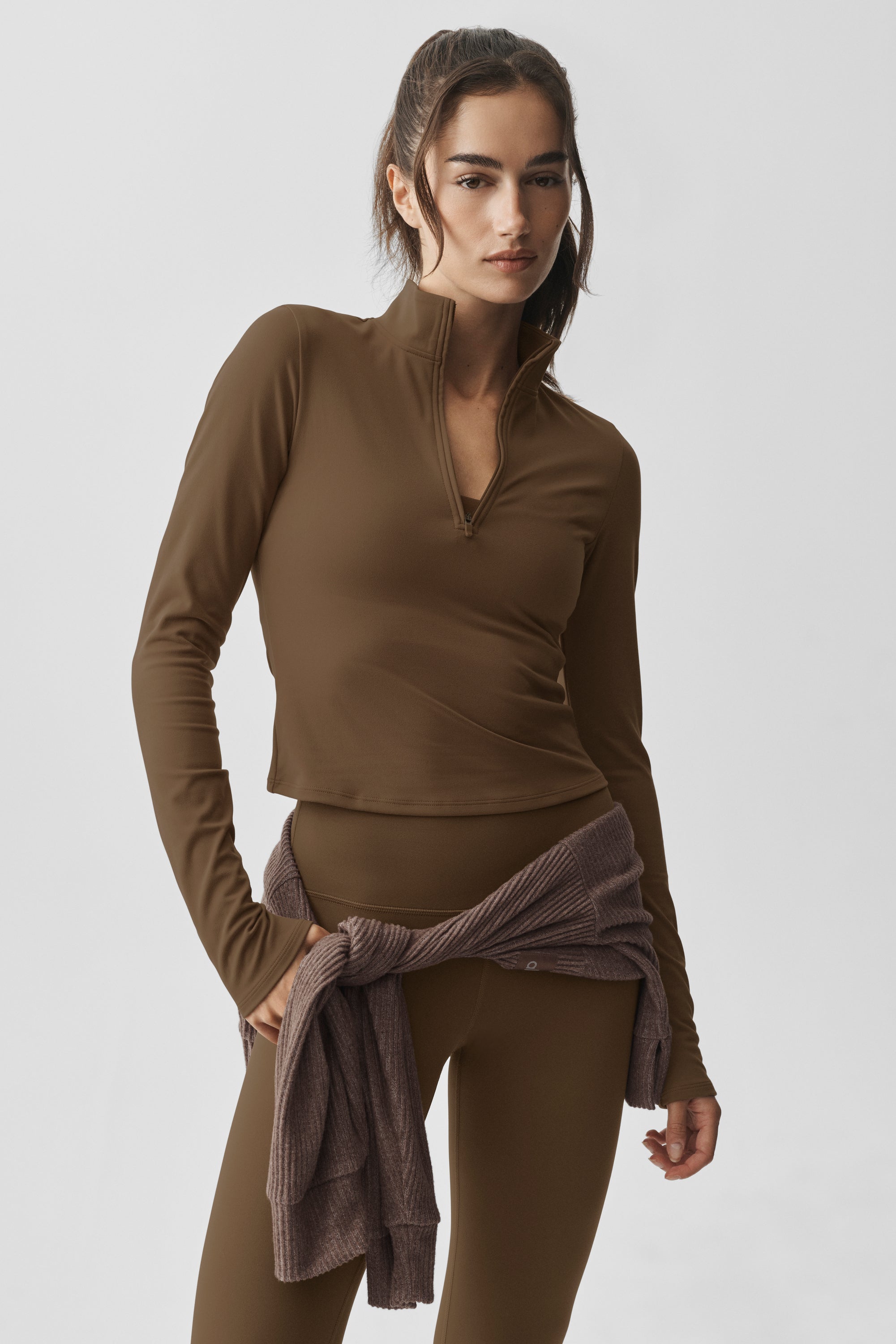 ALO Softsculpt Precision 1/4 Zip Long Sleeve - Java Brown