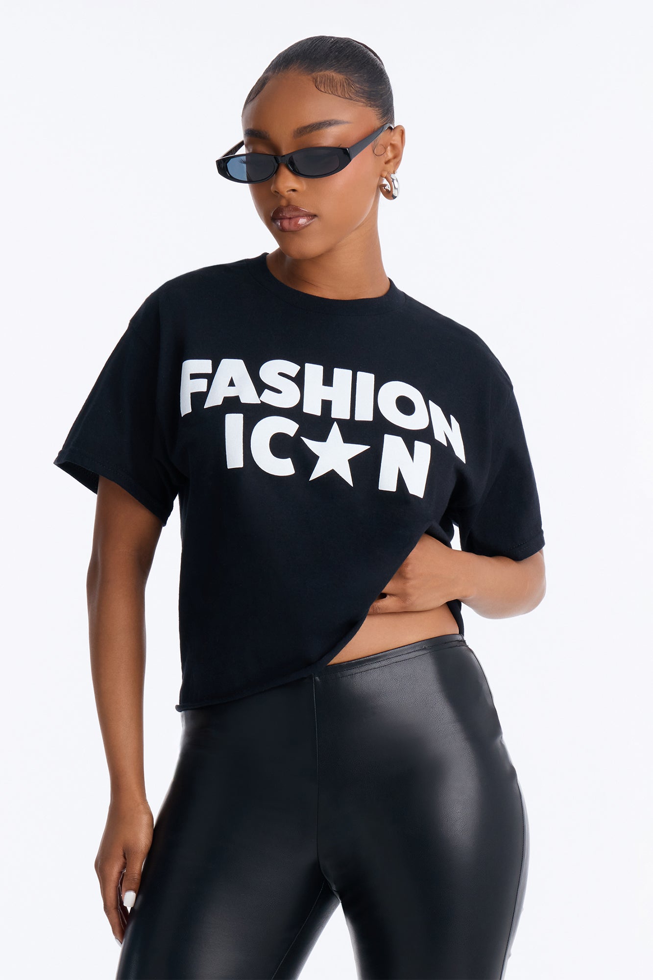 Fashion Icon Statement Raw Hem Tee - Black